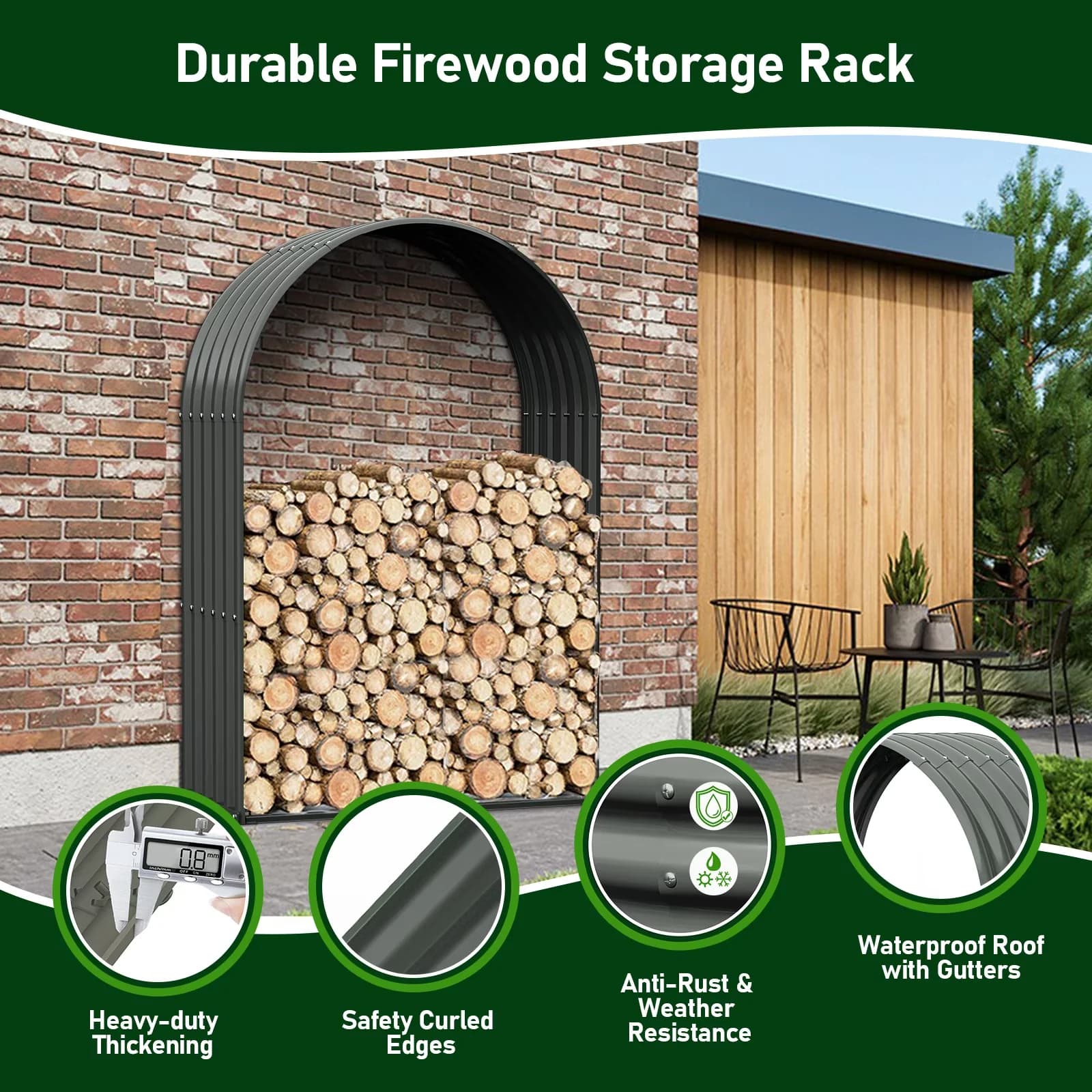 Outdoor Heating Versatile with Modern, Heavy Duty Galvanized Steel Log Holder - Gray Model FA19E3