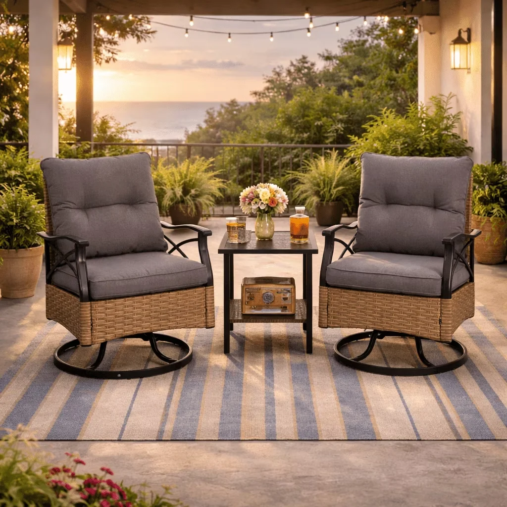Patio Dining Set Professional with Outdoor Chair of 2, 2-Tier Table, 3 Pcs Furniture Clearance - Pe Rattan+Steel+Polyester... Model 80A9AD