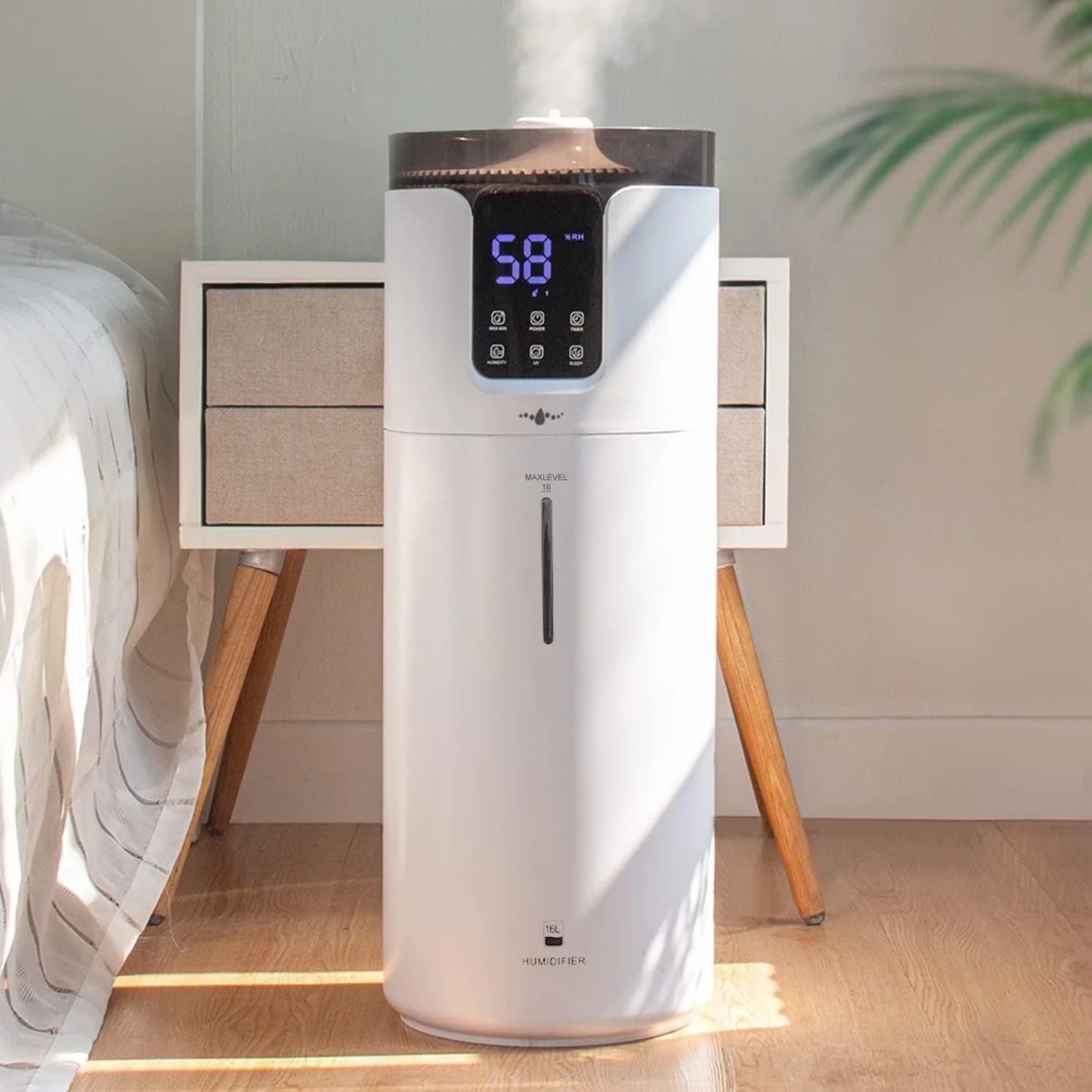 Humidifier Compact with Remote Controlled, Variable Speed, Oil Diffuser - White for Home Model B038C7