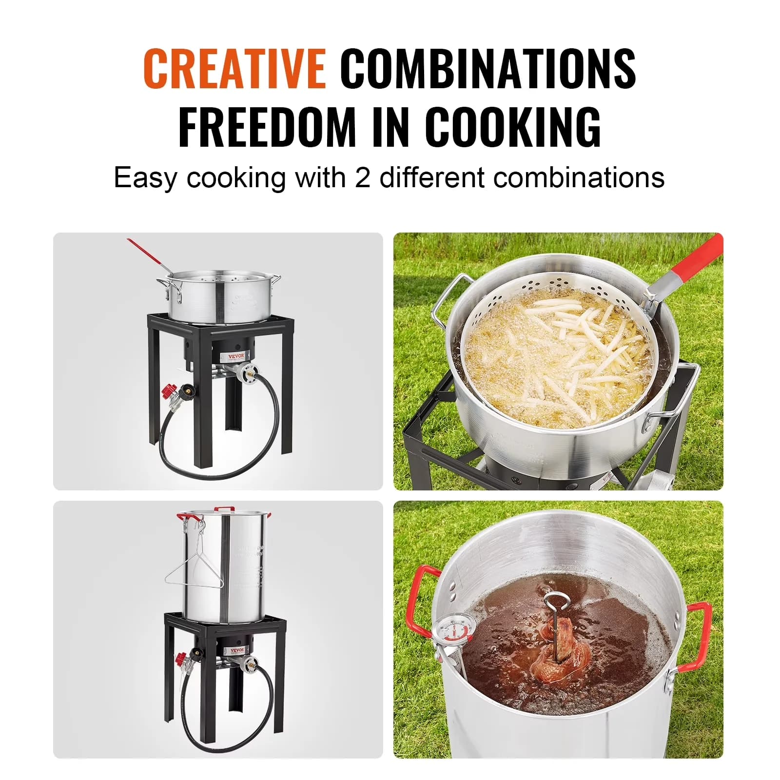 Outdoor Fryer Innovative with 54000 BTU, handles for safety - Silver Spcc + 1060 Aluminum Model E6E444