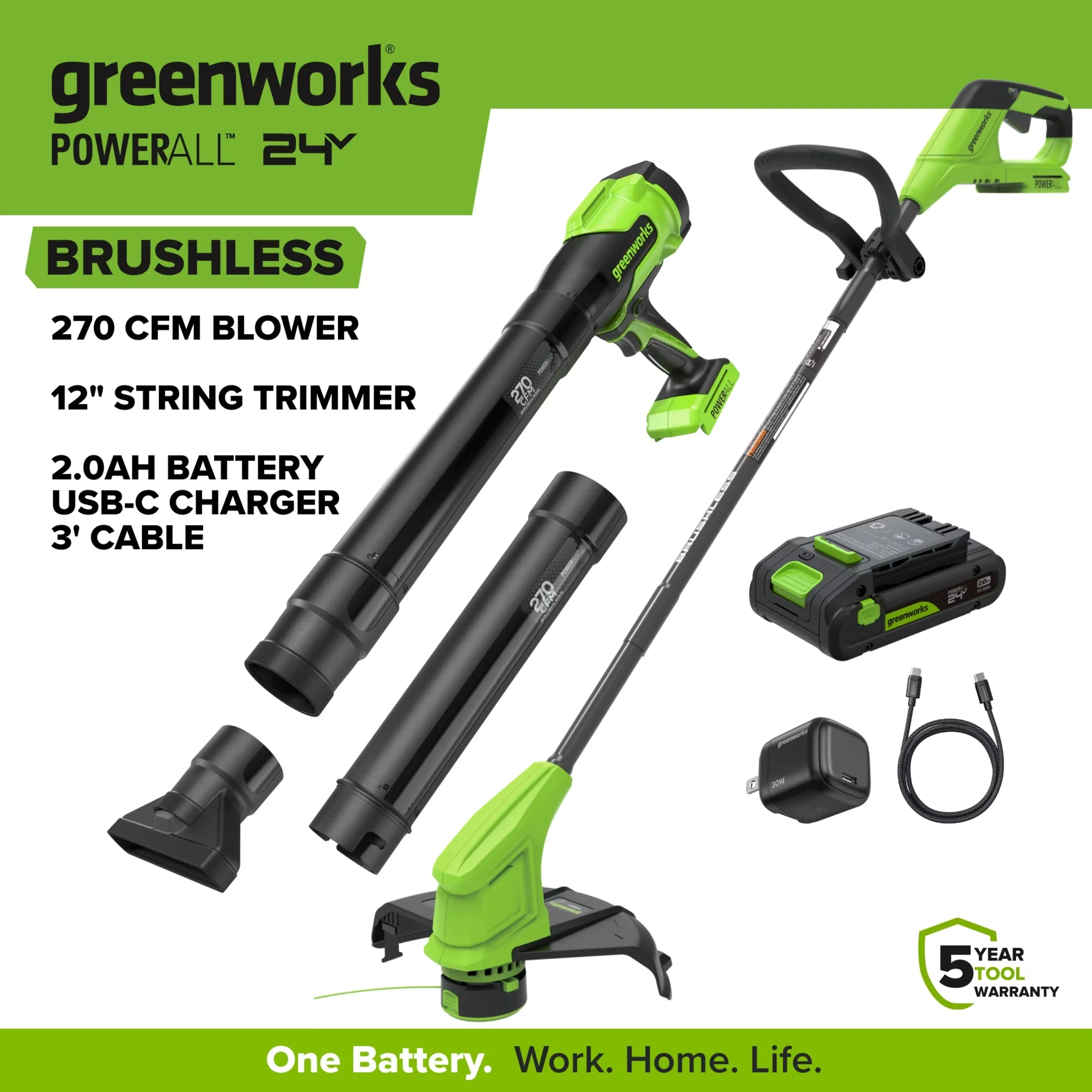 Compact String Trimmer with Battery, 30W, 24V for General Purpose - Model 196C4A