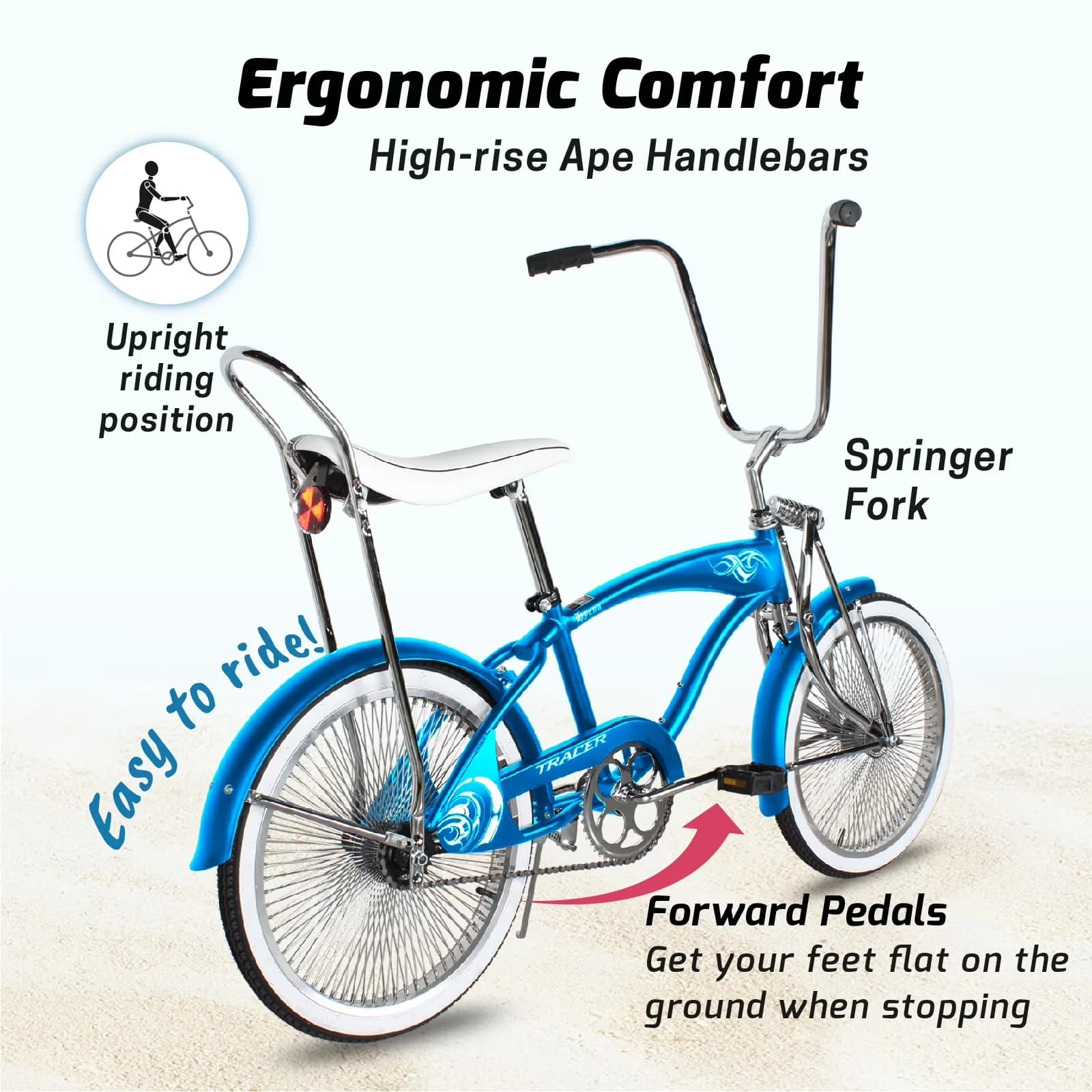 Stylish Cruiser Bike with Adjustable Seat Height, Lightweight, 20 inch Wheels - Blue Model 4CD5A1