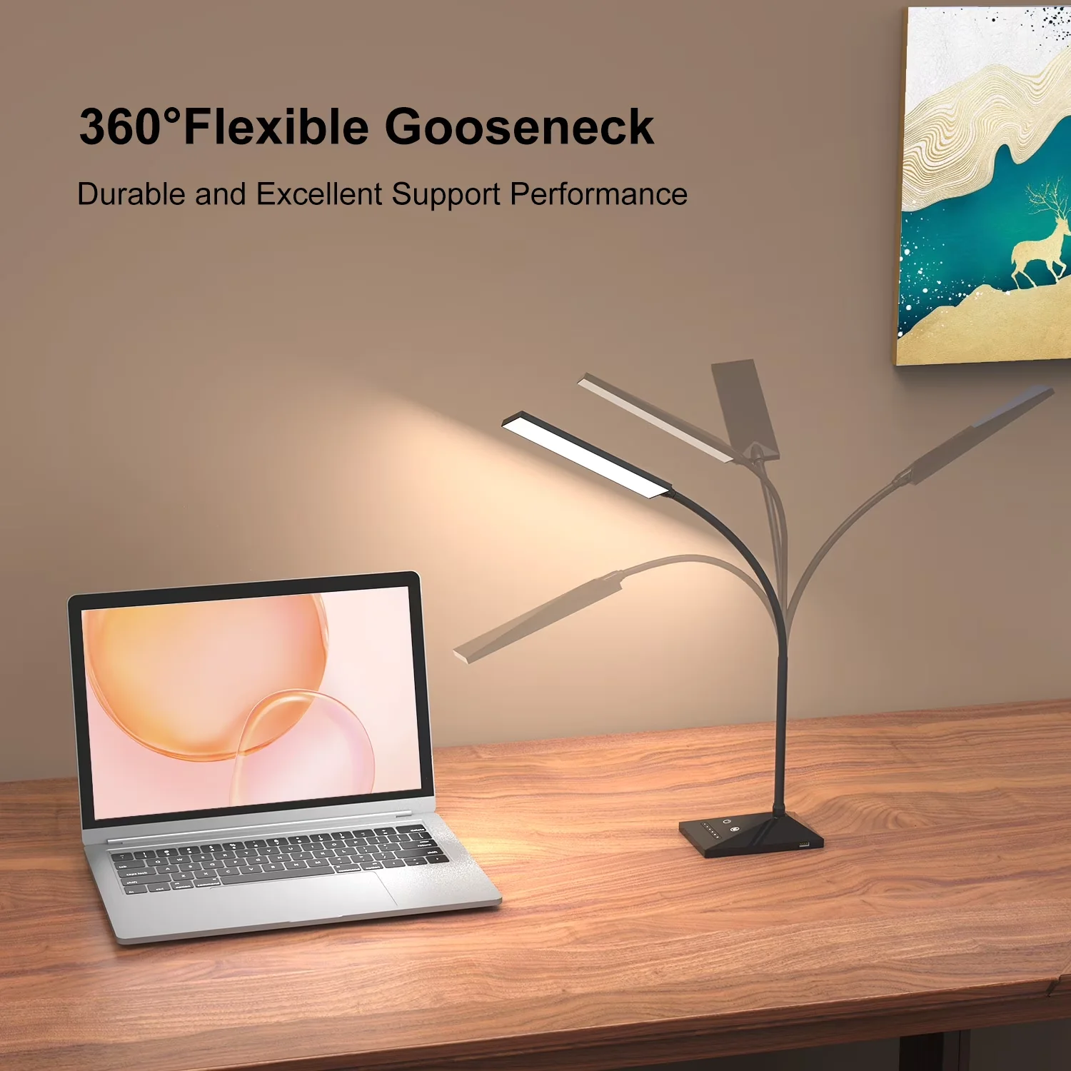 Desk Lamp Durable with LED, 12W - Black Aluminum Alloy - Residential Grade Model E4FE7C