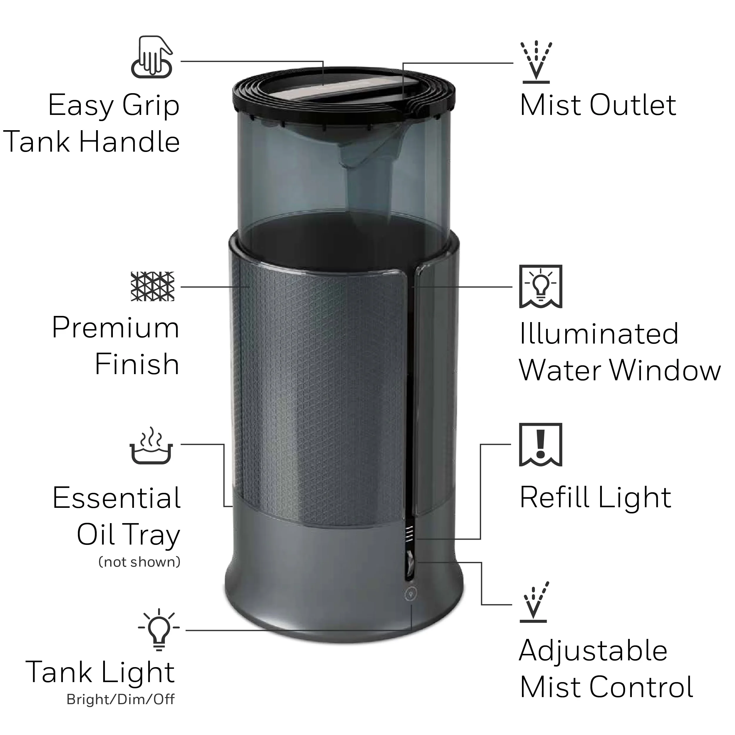 Stylish Humidifier with Oil Diffuser, 1.25 gallon tank capacity - Multicolor Model F47CA4