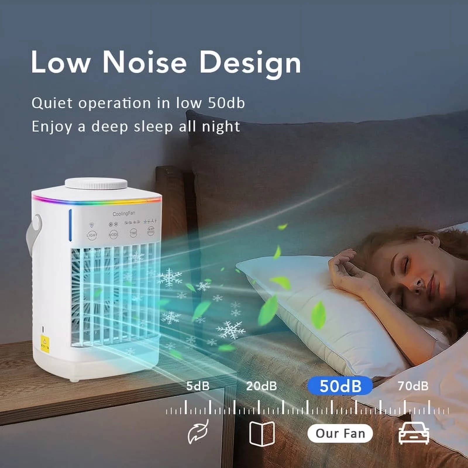 Compact Air Conditioner with LED, Variable Speed, 4 Speeds and 7 Color LED Light - White Model 954D12