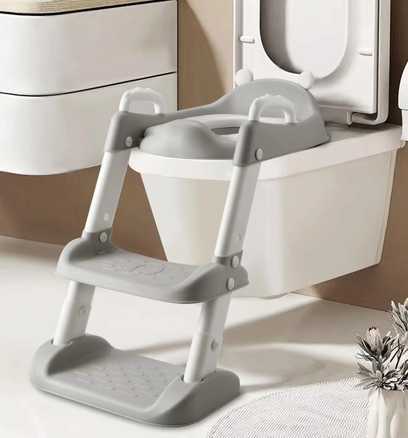 Bathroom Renovation Innovative with Foldable, Comfortable Safe Potty Seat - Gray Silicone Model D79329