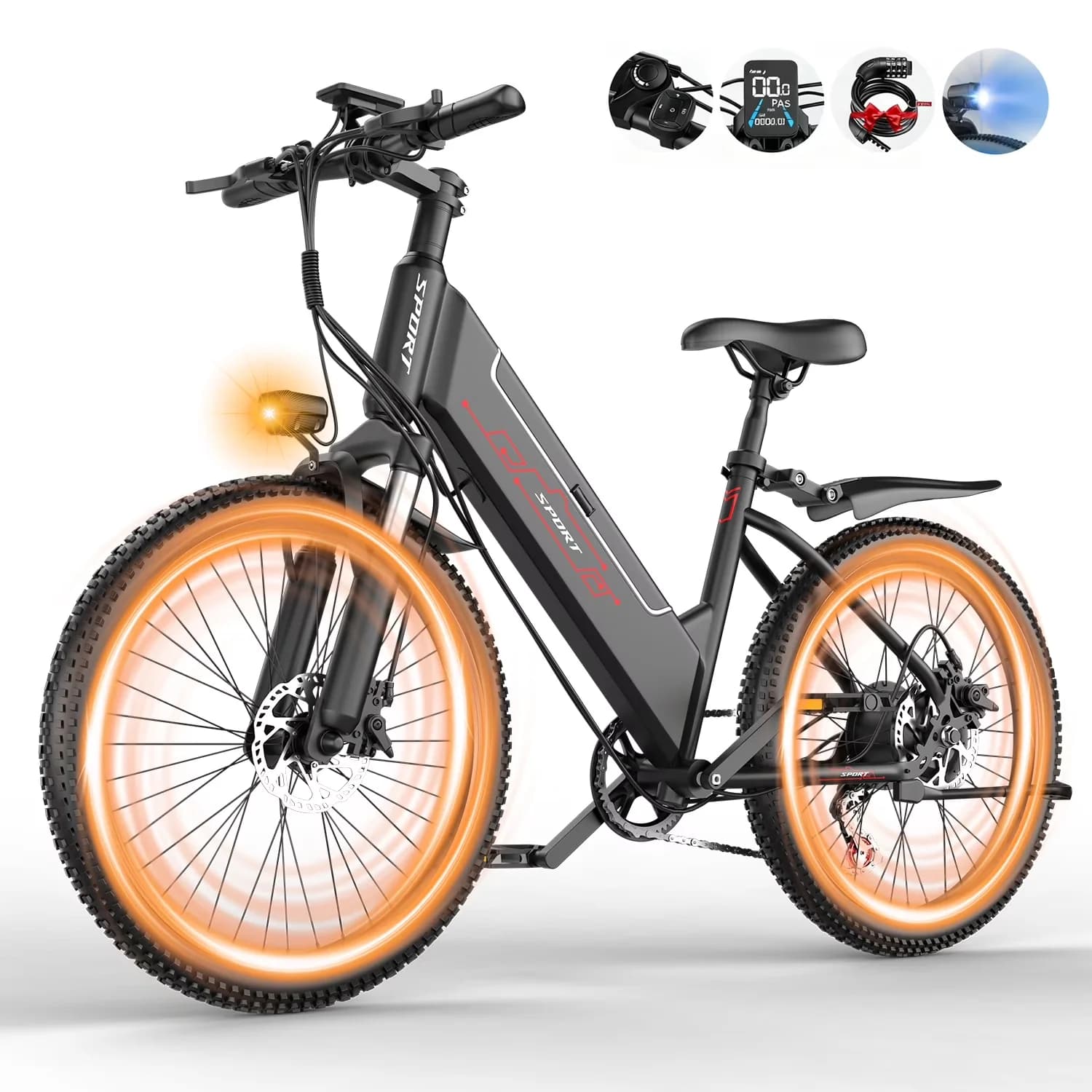 Innovative Electric Bike with Battery, 1500W, 48V - Black F26-1500W - Traditional Style Model A9E12F