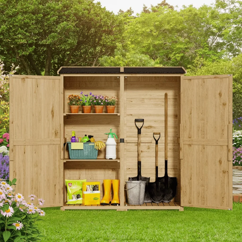 Shed Essential with Lockable Door, Uv Resistant, Waterproof Outdoor Storage Cabinet - Wood 55"W Model 9FE245