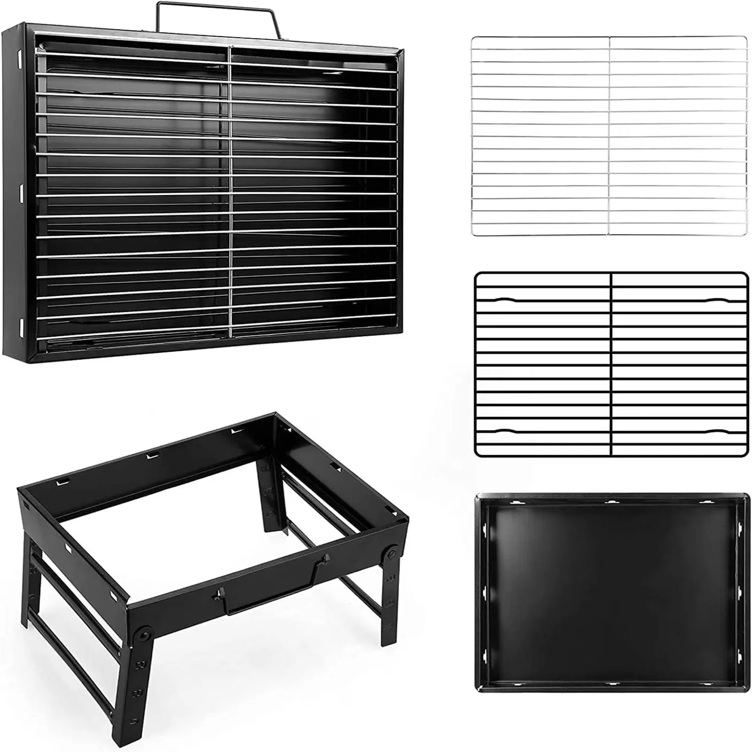Compact Charcoal Grill with Portable, Foldable, : Grid bottom Made clean up easy. - Stainless Steel Black for Camping Model BAEDCD