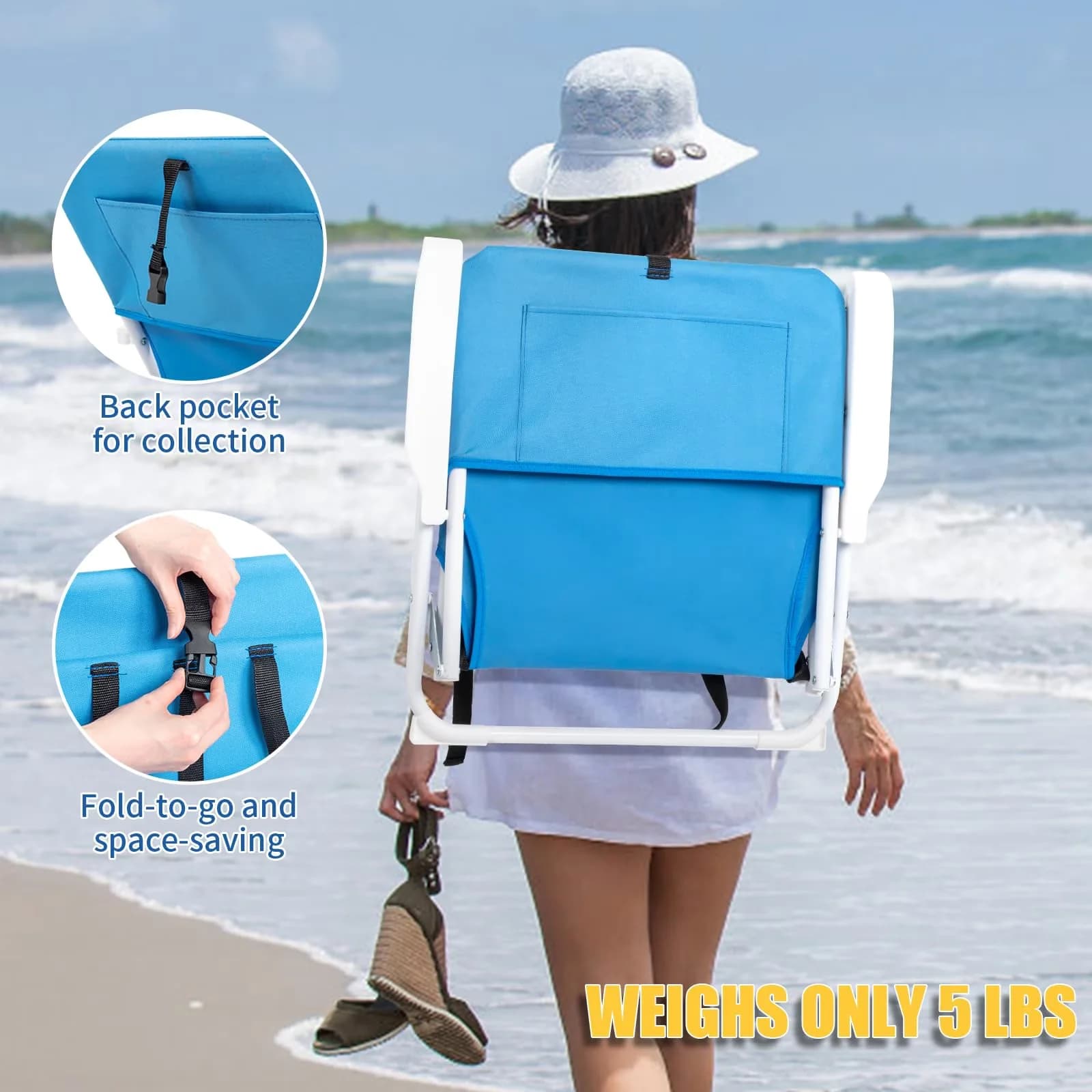 Versatile Beach Chair with Folding, Rust Resistant, Lightweight Folding - Blue Steel Frame + 600D Polyester Fabric for Camping Model 216E19
