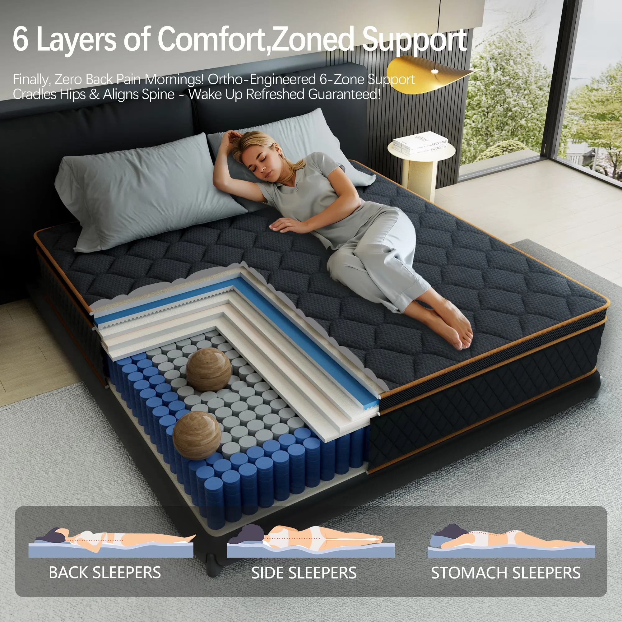 Mattresses Accessory Stylish with Mattress-In-A-Box, Audlt - Hybrid Springs, Gel Memory Foam, Memory Foam, High Density Foam Model A1CB4B