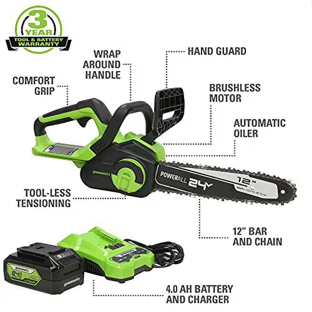 Modern Chainsaw with Battery, 24V - Green - Reliable Performance Model CF8D89