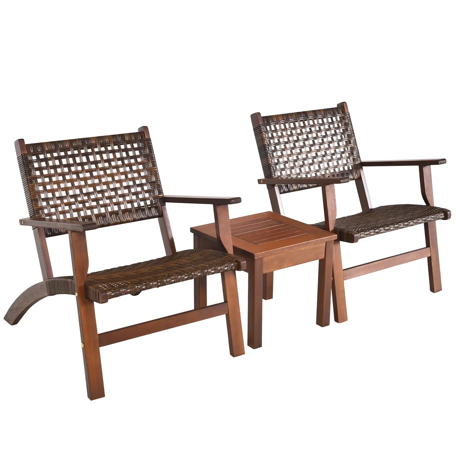 Quality Patio Dining Set with Fade Resistant - Brown Pe Wicker, Eucalyptus Wood Model D3EFA1