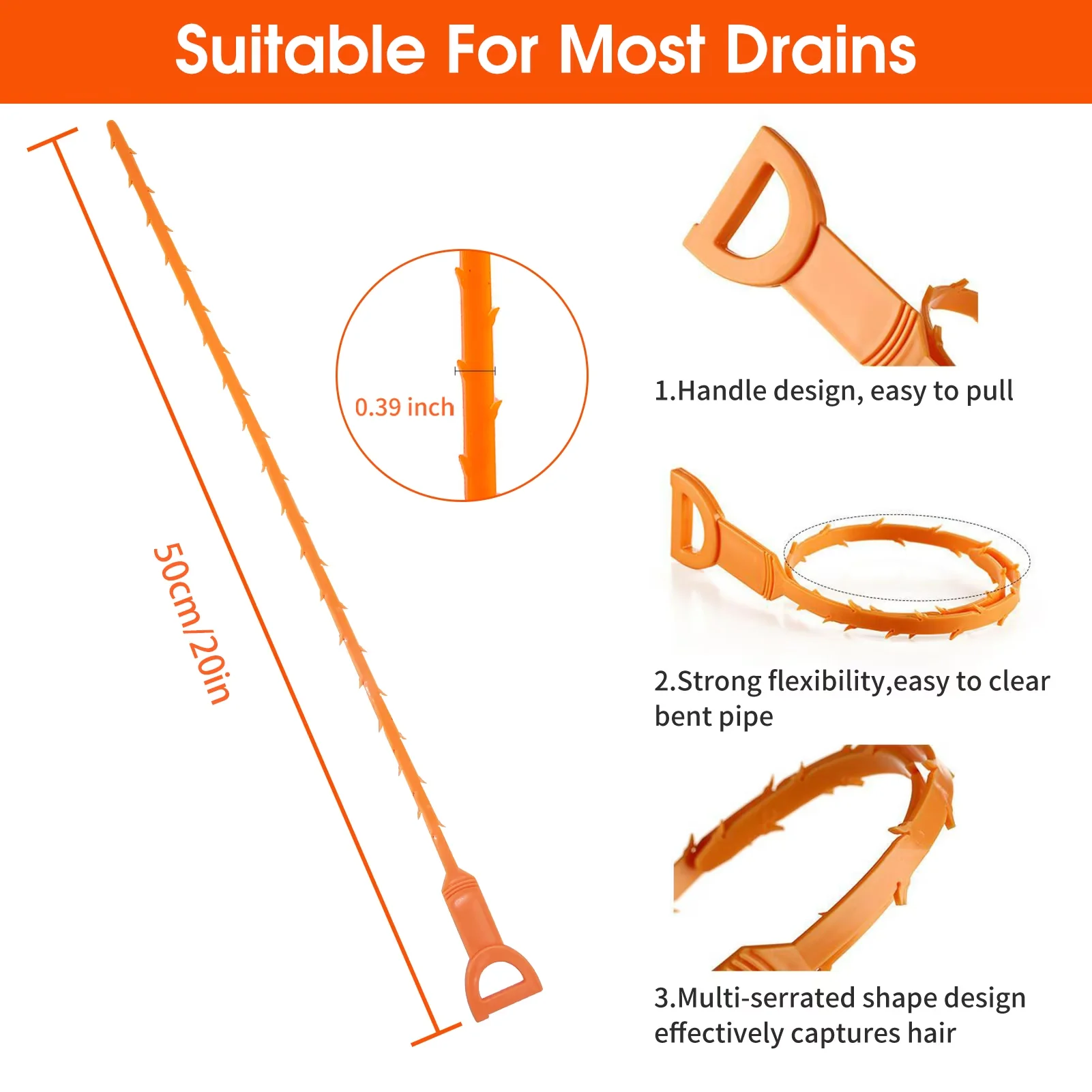 Durable Plumbing with Flexible Drain Cleaner, 12 Packs Drain Clog Remover Tool - Model 8FCAF1