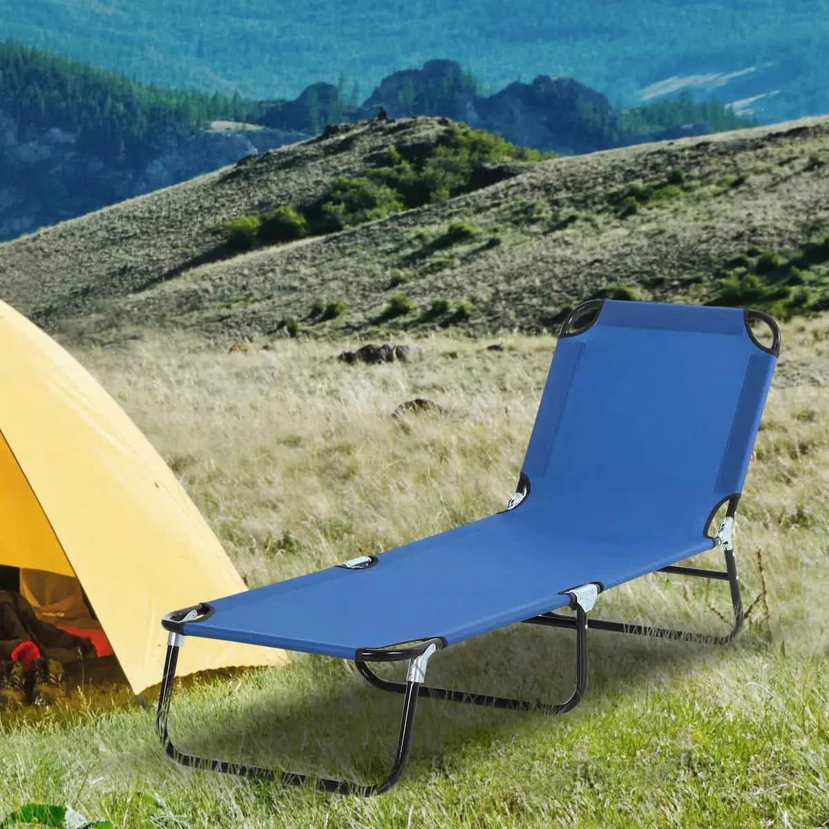 Sleek Beach Chair with Folding, Yard & Patio Tanning Seats, Blue - Blue Model 0EB41B