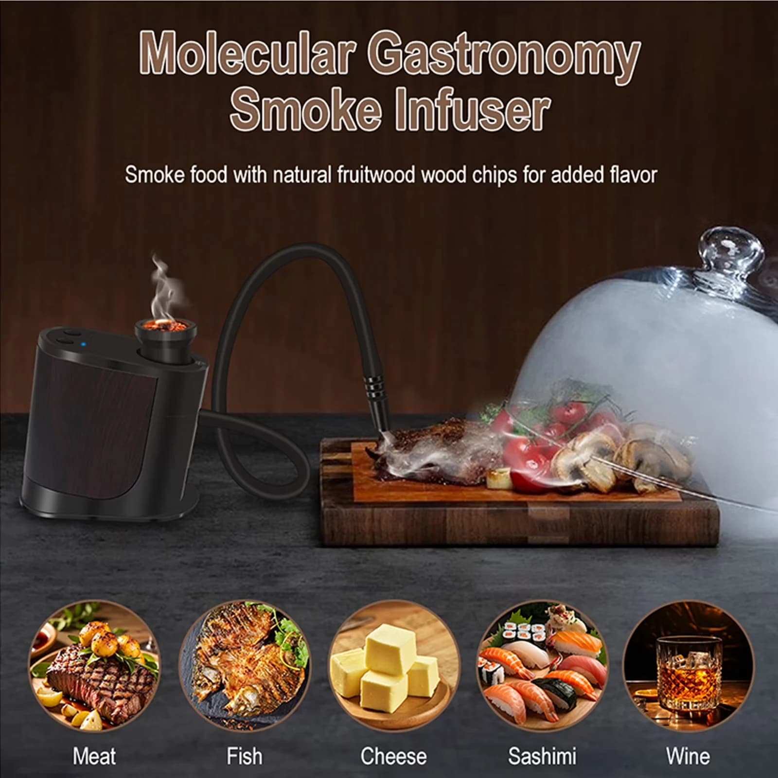 Innovative Smoker with Handheld Smoke Infuser, Electric Gun Food - Food-Grade Stainless Steel,Heat-Resistant Abs Plastic Black Model 609DC9