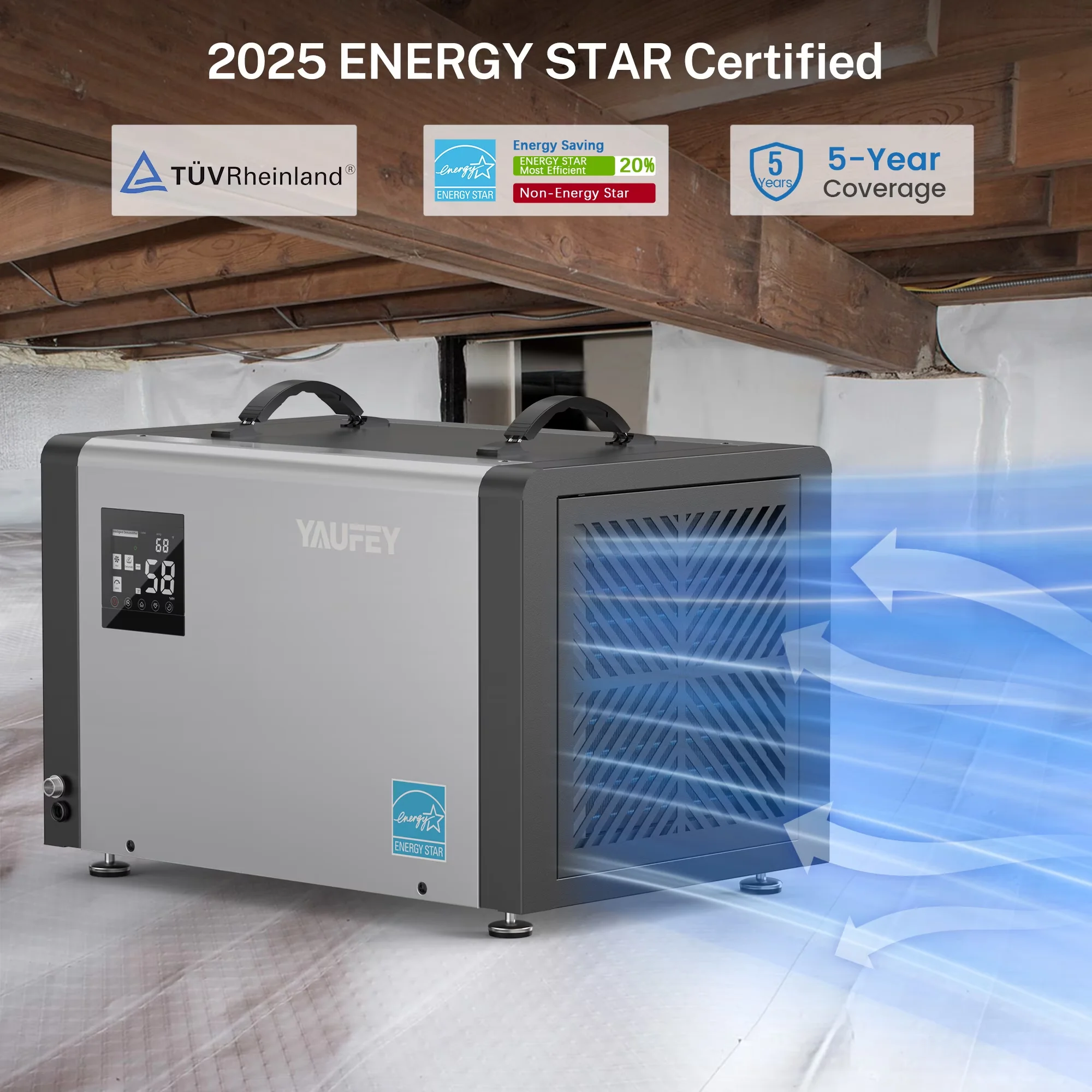 Essential Dehumidifier with Energy Efficient, Automatic Defrost Control, Bucket Full Indicator for Large - Model 4D028E