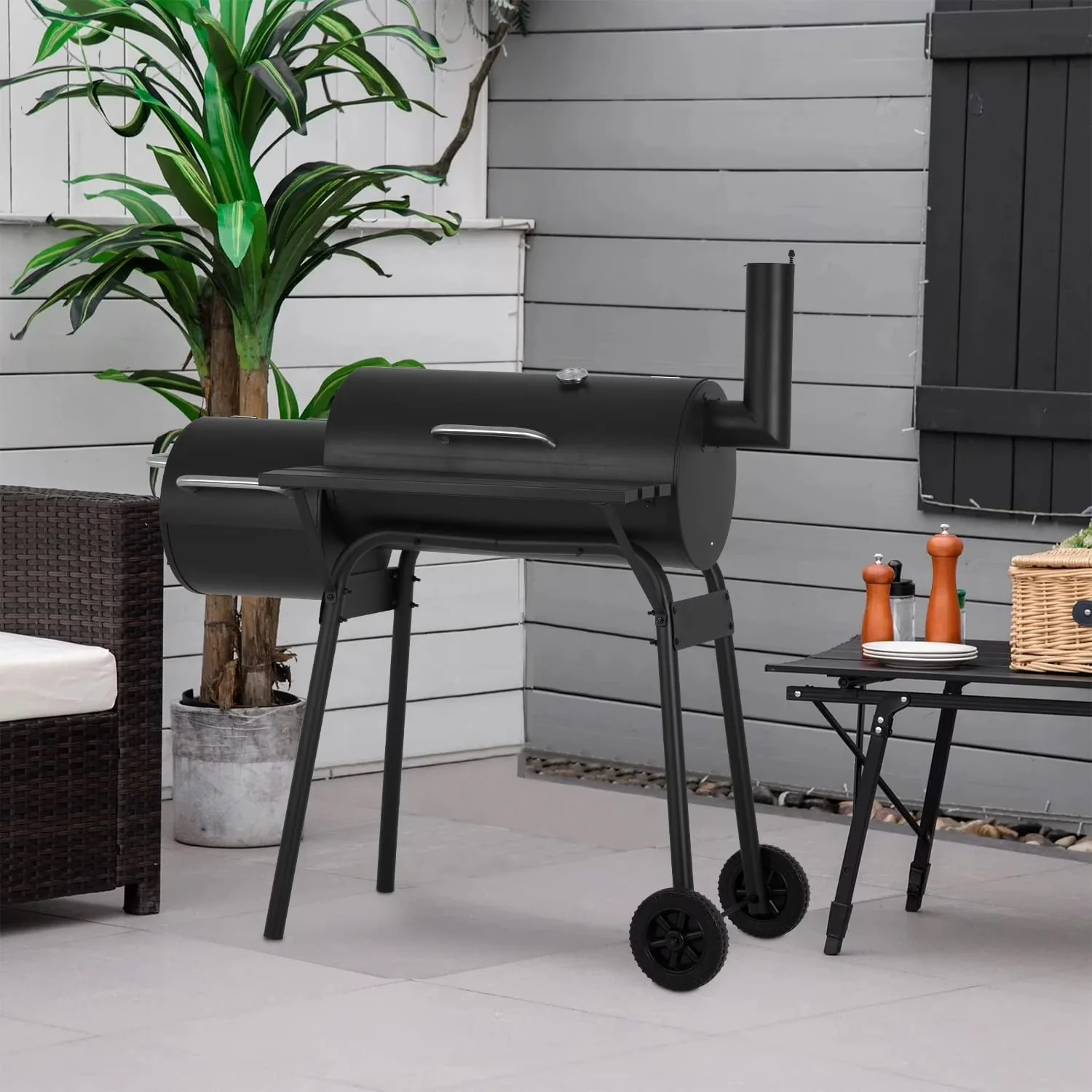 Classic Smoker with Portable - Black Steel for Patio, Camping 6-10 - for Home and Office Model 53C99B