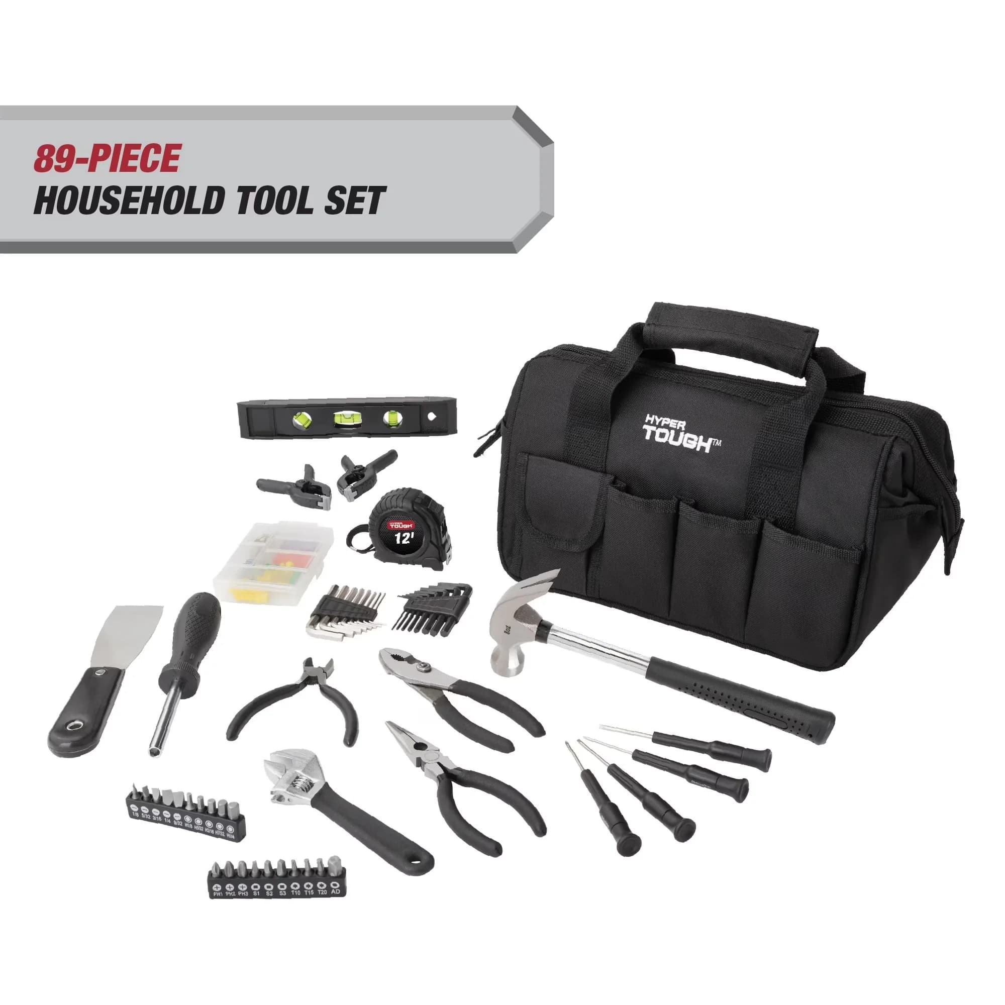 Premium Hand Tool Set with Comfort Grip, Compact, 89-Piece Black Household - Model 333D55