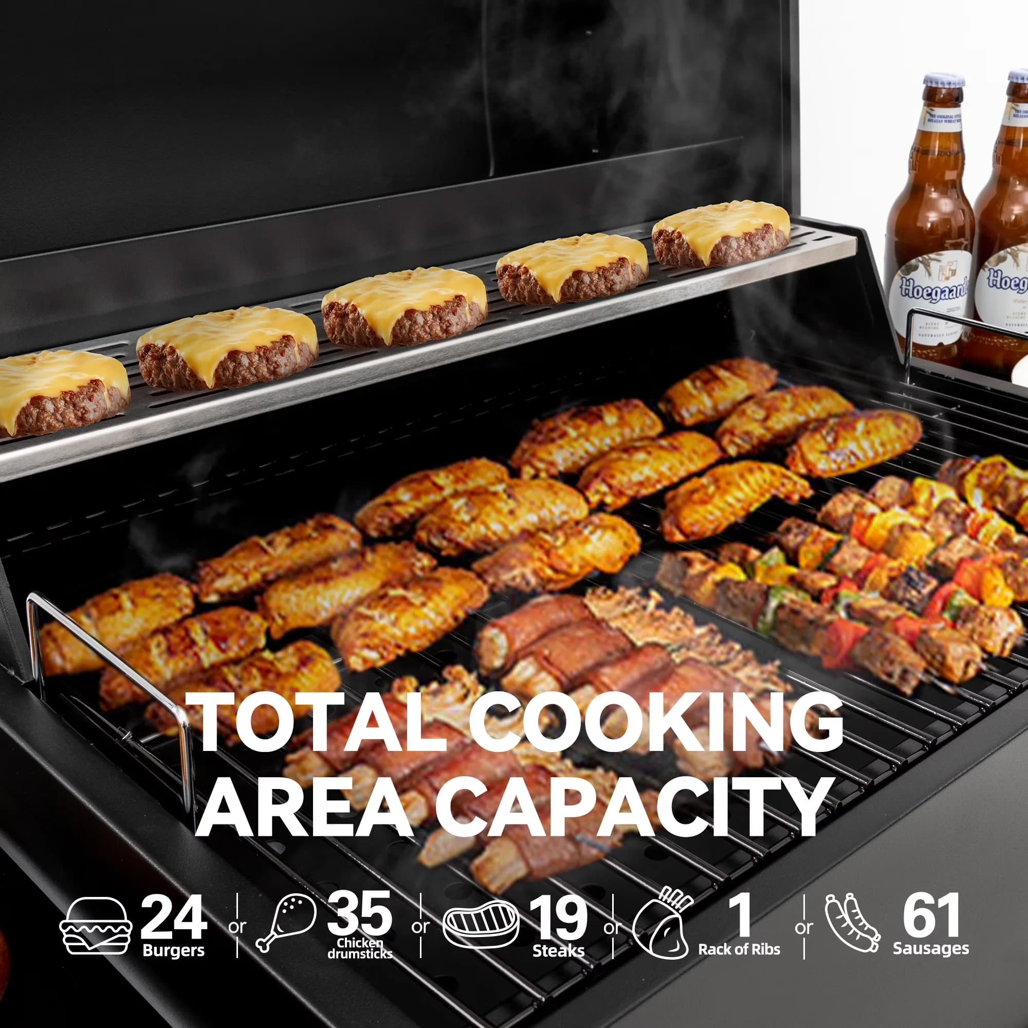 Sleek Charcoal Grill with Warming Rack, 2 Foldable Side Shelves,Black - Porcelain-Enameled Steel Wire (Cooking Grate), Stainless... Model 77AAF5