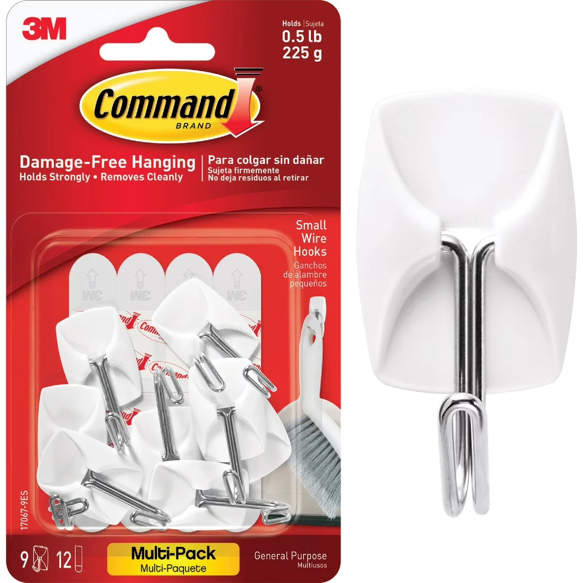 Efficient Damage-Free Hanging with Easy Clean, Adhesive Strips, Small Wire Toggle Hooks - Metal White Model 130D1A