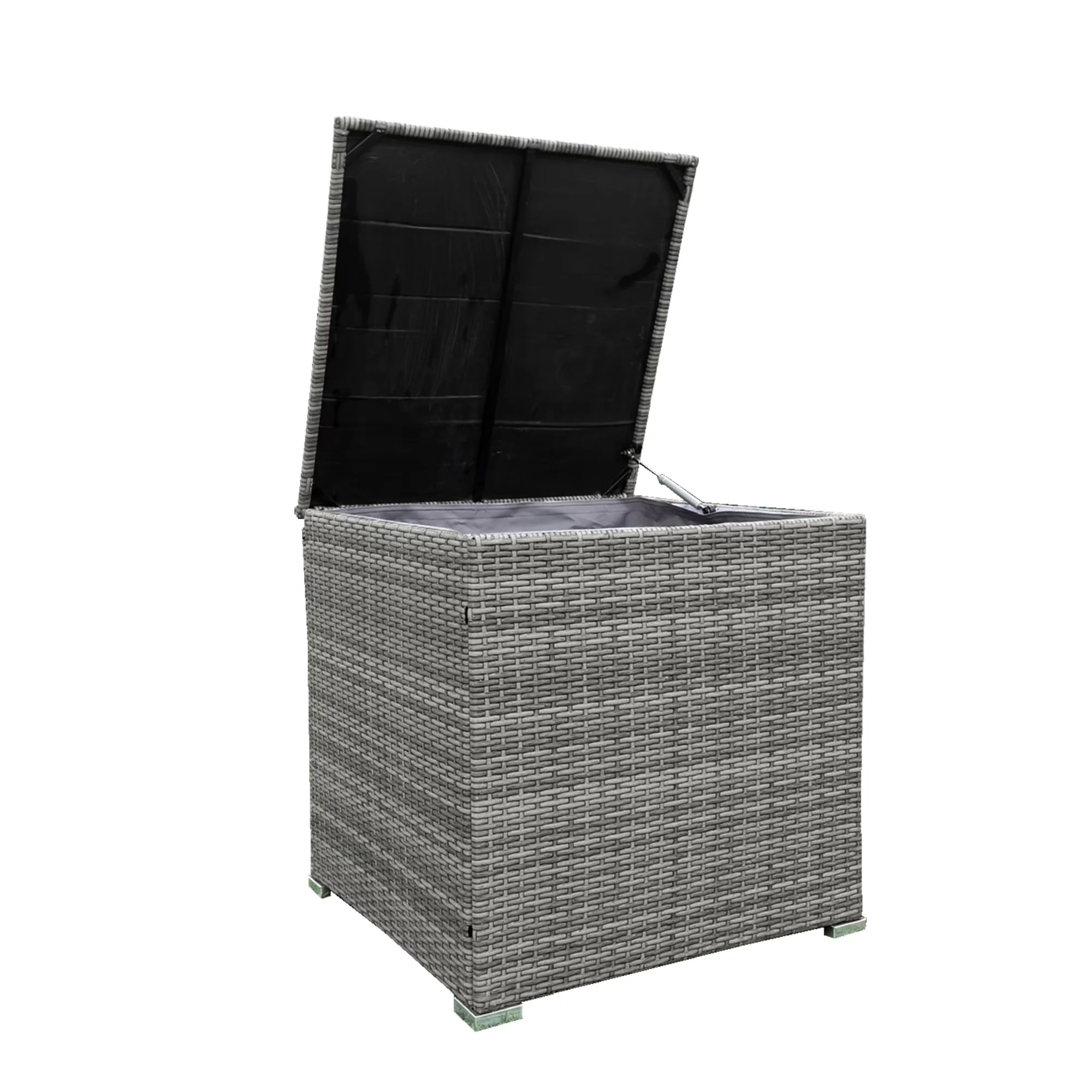 Essential Outdoor Sofas Sectional with Storage, Coffee Table - Steel Gray Rattan+Gray Cushion Model B5A2C9