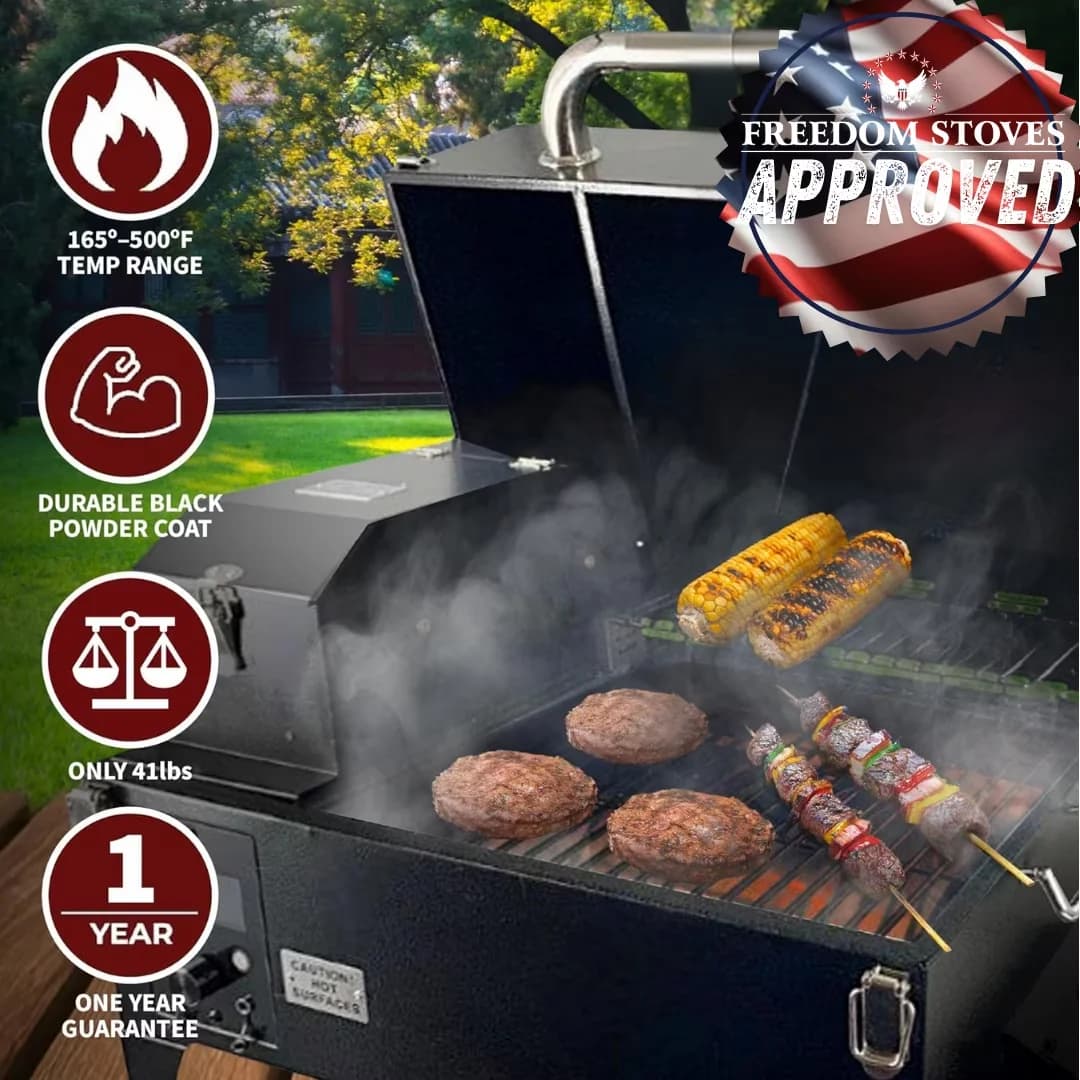 Durable Smoker with Digital Temperature Control, Locking Lid, Freedom Stoves Portable Pellet Grill & - White Stainless Steel for... Model 96ADD3