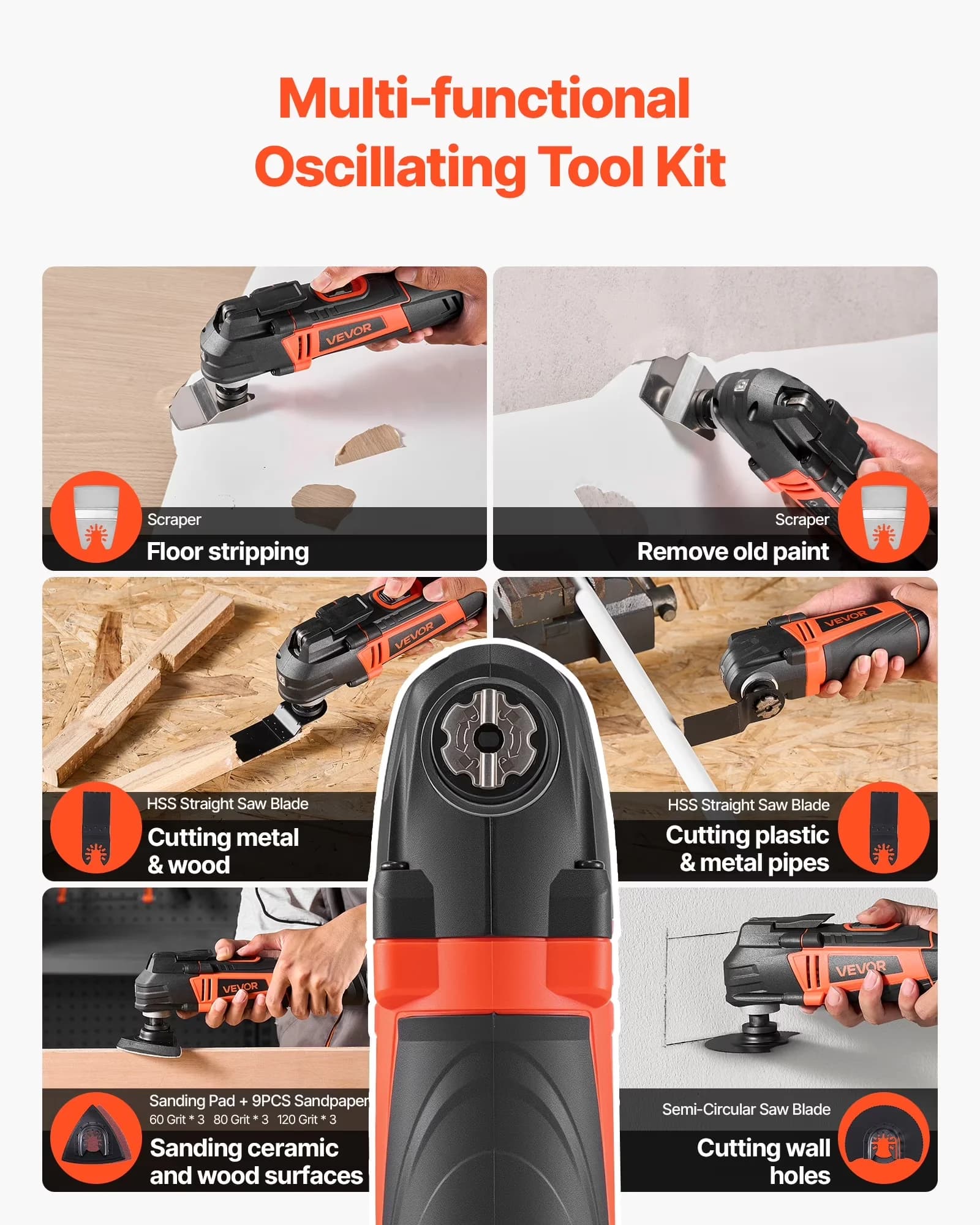 Sleek Woodworking with LED, 3Amps Corded Oscillating Multi Tool - Black Model C8DE09