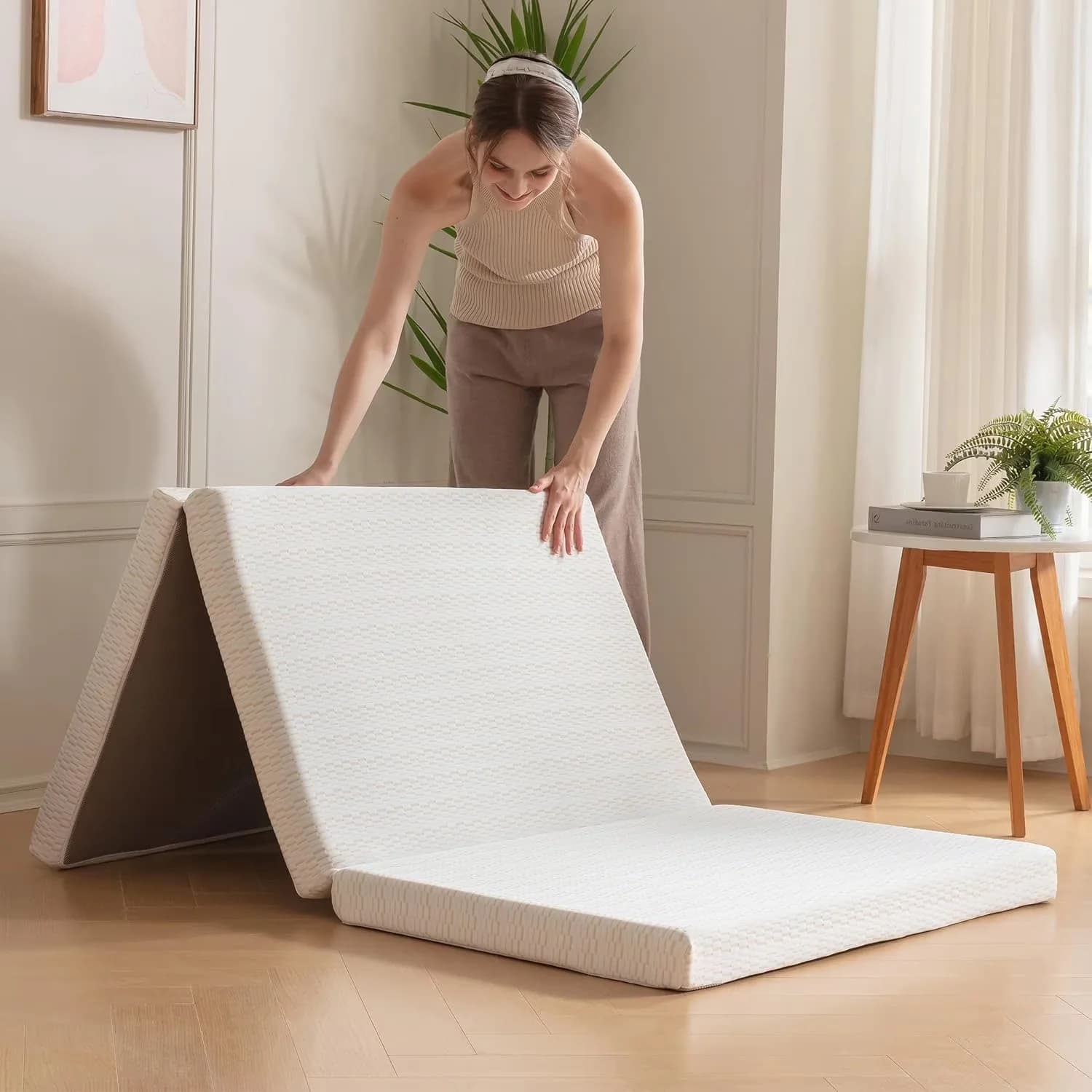 Quality Mattresses Accessory with Tri-Fold, Travel Mat, White - Memory Foam Model 0B6898