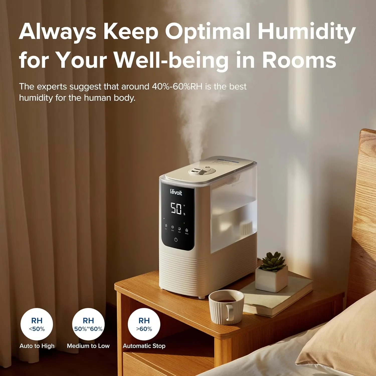 Versatile Humidifier with Oil Diffuser, APP & voice control., Smart Cool and Warm Mist - White Model DFE282