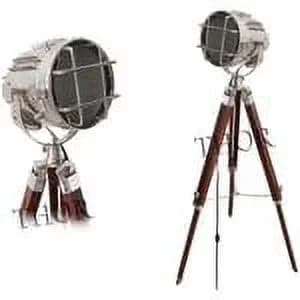 Floor Lamp Sleek with Tripod Lamps, Adjustable Height - Brown Aluminum Steel, & Wood Model 2D5B68