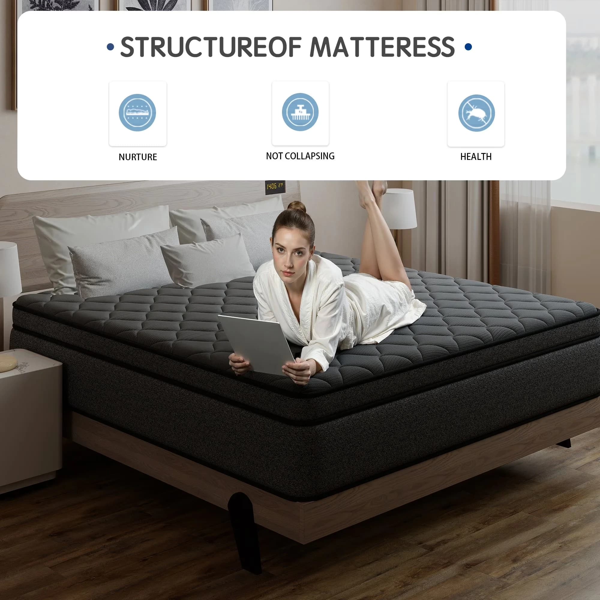 Efficient Mattresses Accessory with Mattress-In-A-Box, Breathable Construction, Low Motion Transfer - Gray Memory Foam Model F37749