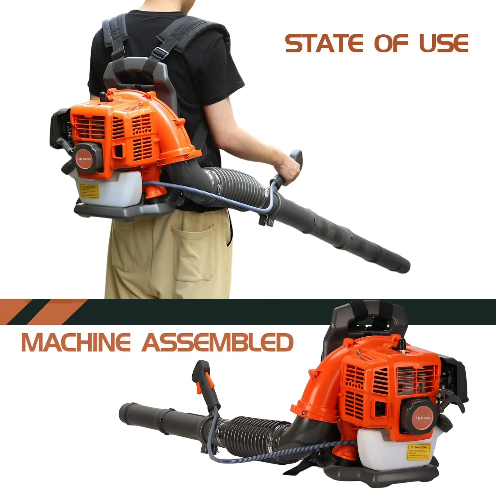 Durable Leaf Blower with Snow, Backpack Gas Powered, Air-Cooled for Garden - Model 5BC8D6