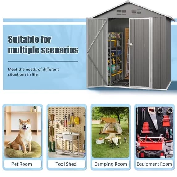 Modern Shed with Rust Resistant, Lockable Door, 6' x 4' Outdoor Storage - Gray Metal for Patio Model BC525A