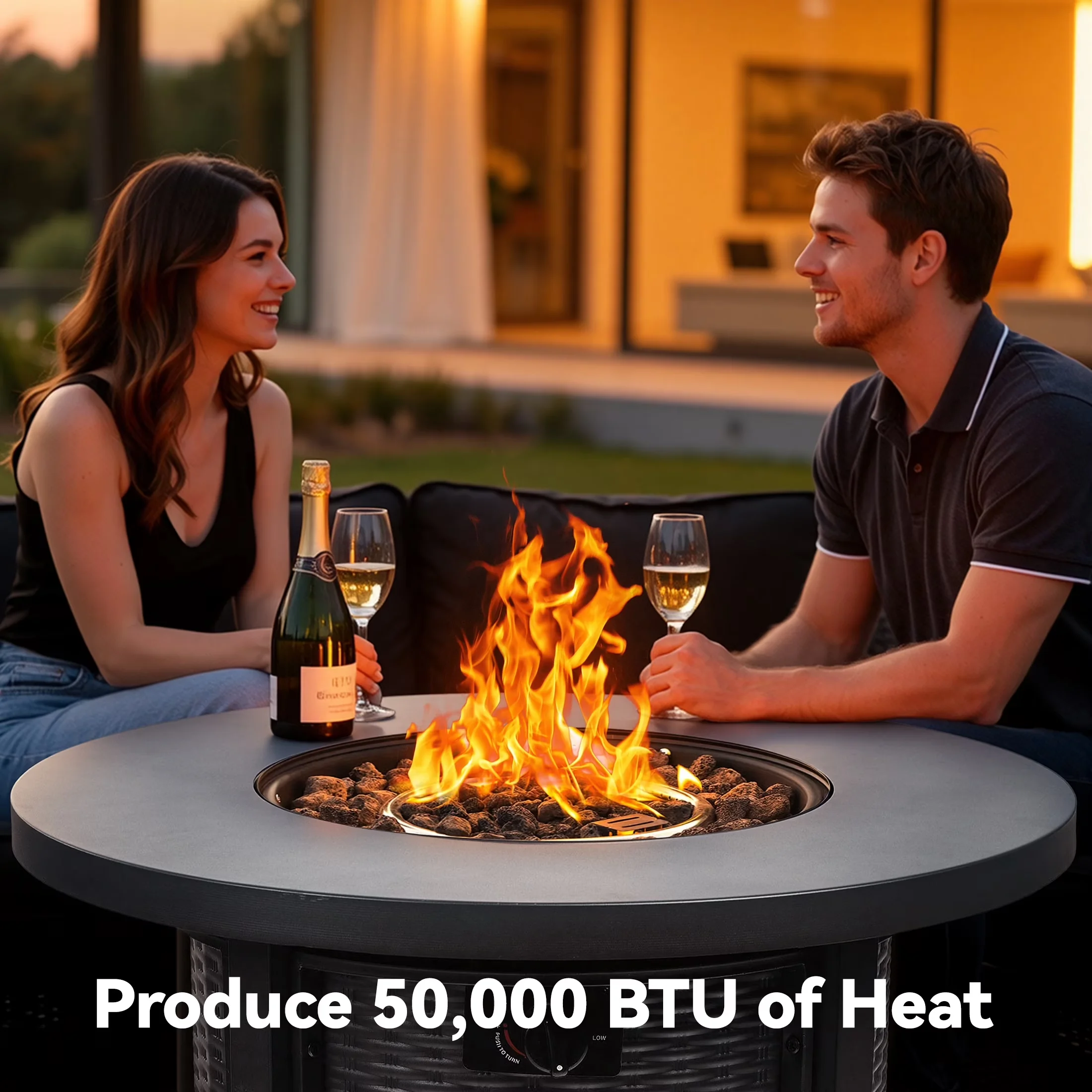 Outdoor Heating Reliable with 50000 BTU, Adjustable Flame, Rust Resistant - Black This Round Steel Fire Pit With A Rattan Base... Model 0F230F