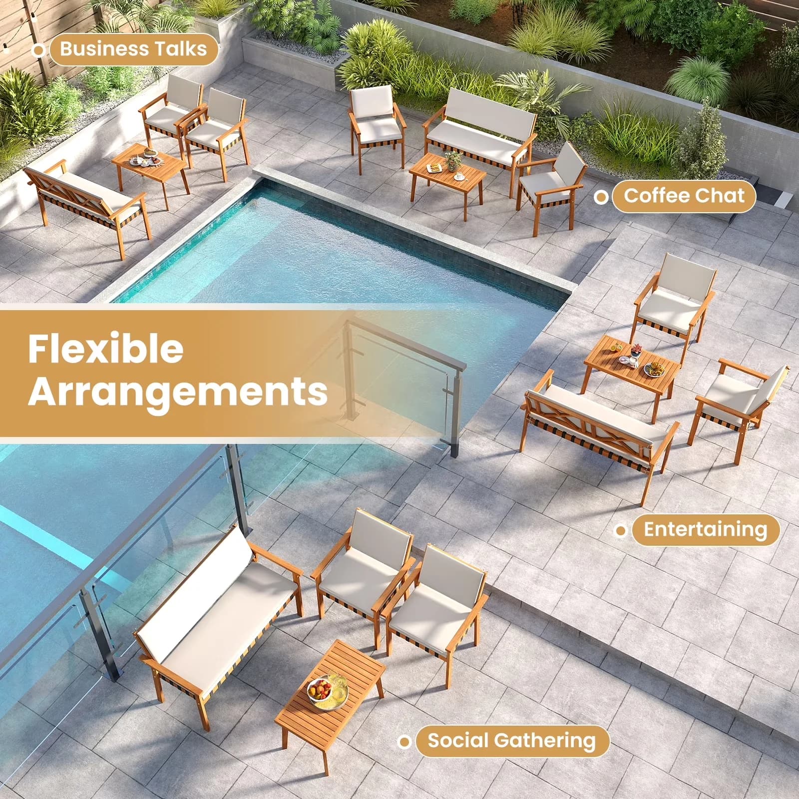Quality Patio Conversation Set with Splinter-free surface ensure safe use - Wood White Model 4E9F0A