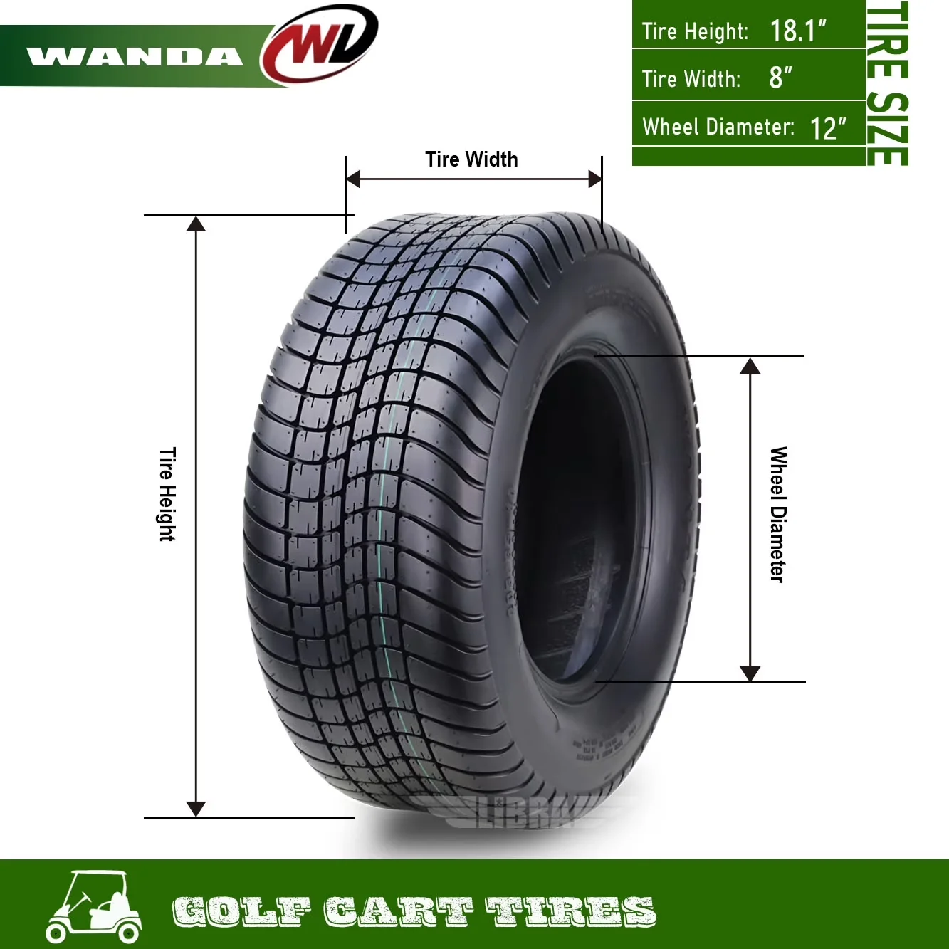 Durable Golf Cart Tire with DOT Rated with profound tread depth, Tires only, wheels not included - Model A62019