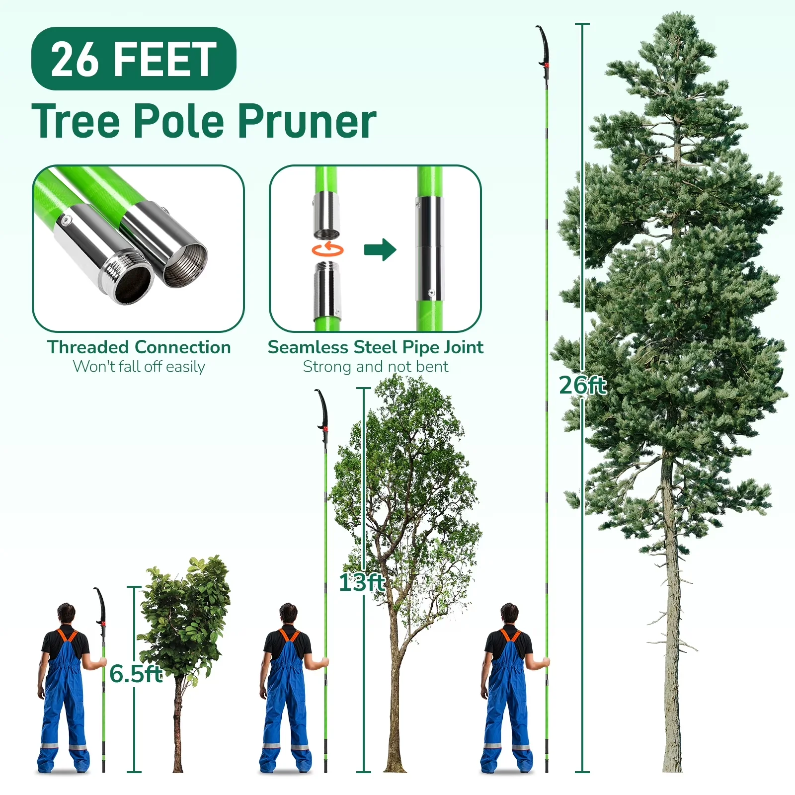 Pole Saw Professional with Lightweight Tree Trimmer, 26FT Manual - Green Model 3A60E9