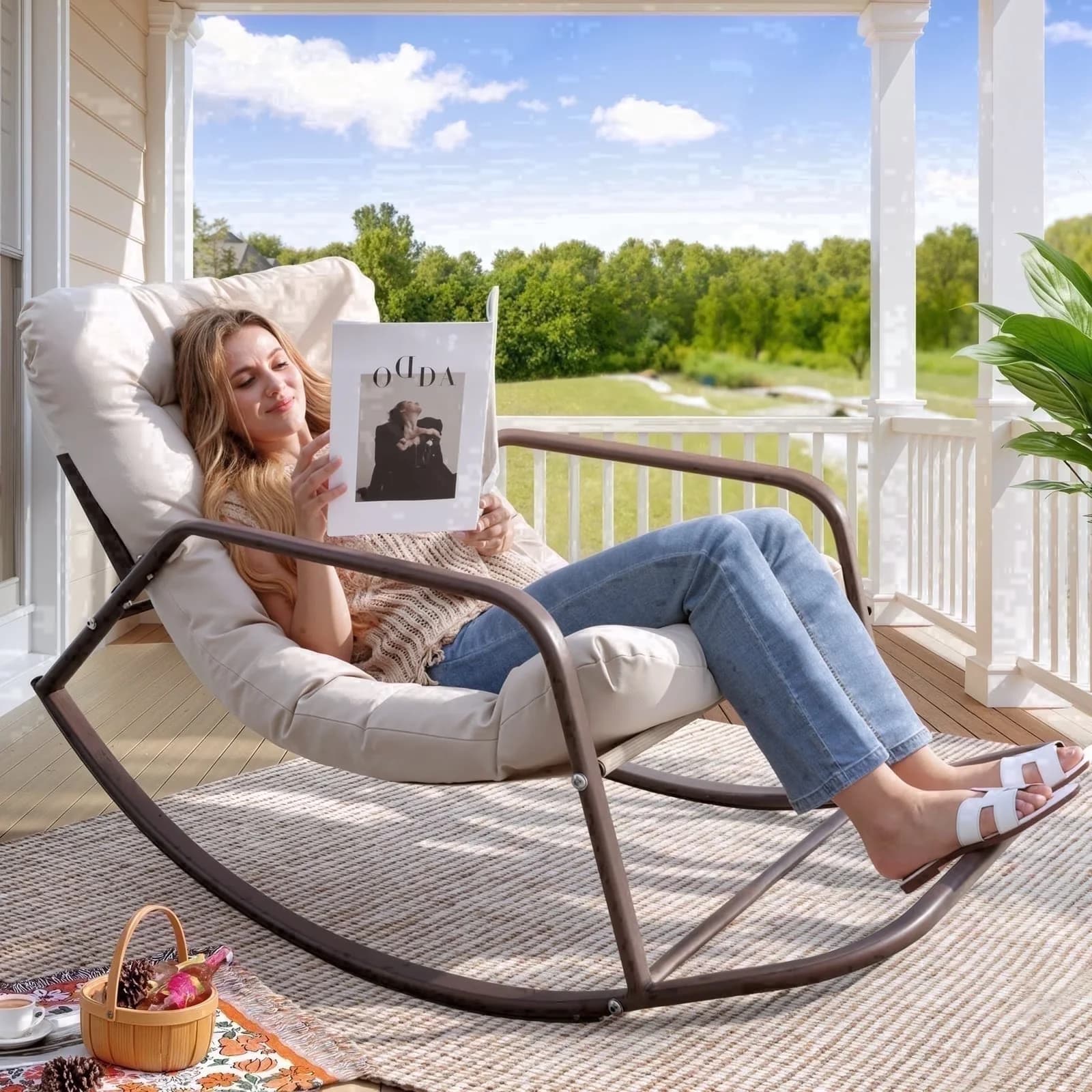 Professional Patio Chair with Uv Resistant, Fade Resistant, Rust Resistant - Fabric, Metal Beige for Indoor, Outdoor Model E6B58C