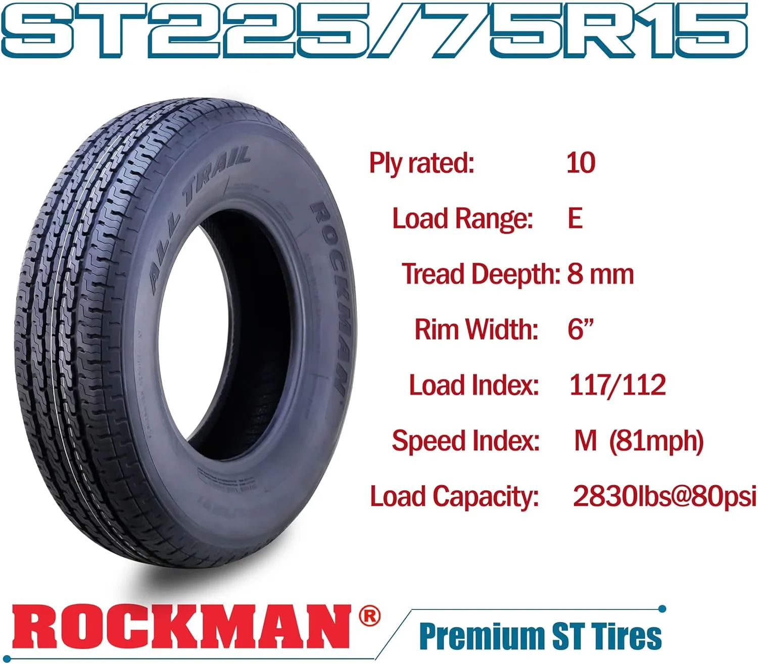 Stylish Trailer Tire with Durable Construction, Set4 - ST225 - Quality Construction Model 4E3E79