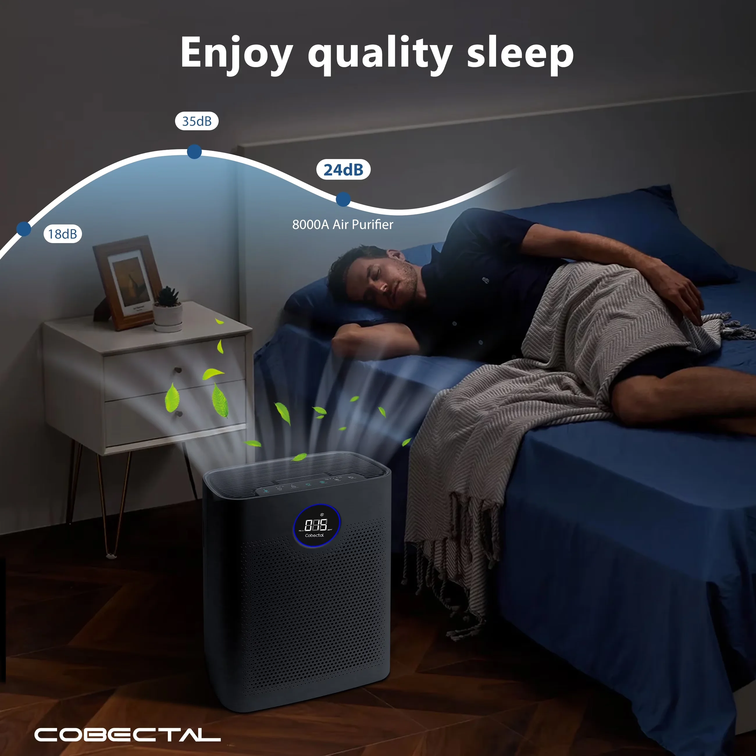 Sleek Air Purifier with Variable Speed, Filter Change Indicator - Black for Home, Large Model D253B9