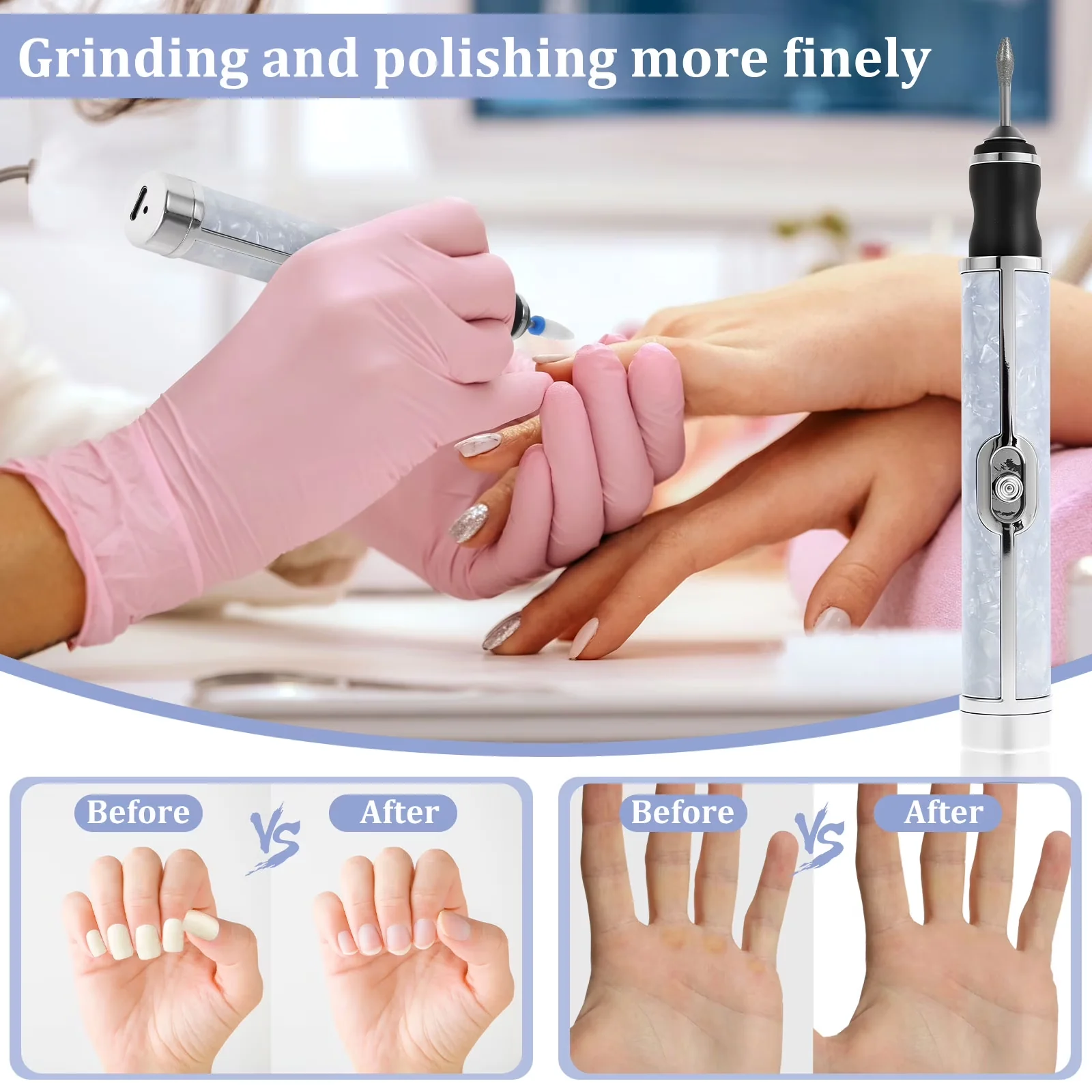 Power Tool Sleek with Battery, Aluminium Alloy Electric Nail File Kit - Aluminium Alloy Gray Model B7034E