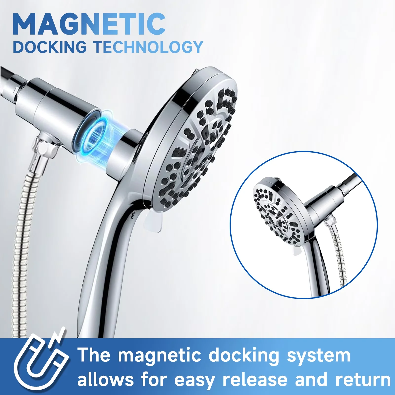 Shower Head Durable with 360 Degree Swivel, Adjustable Stream, Adjustable Flow Rate - Silver Abs, Stainless Steel Model C09BCD
