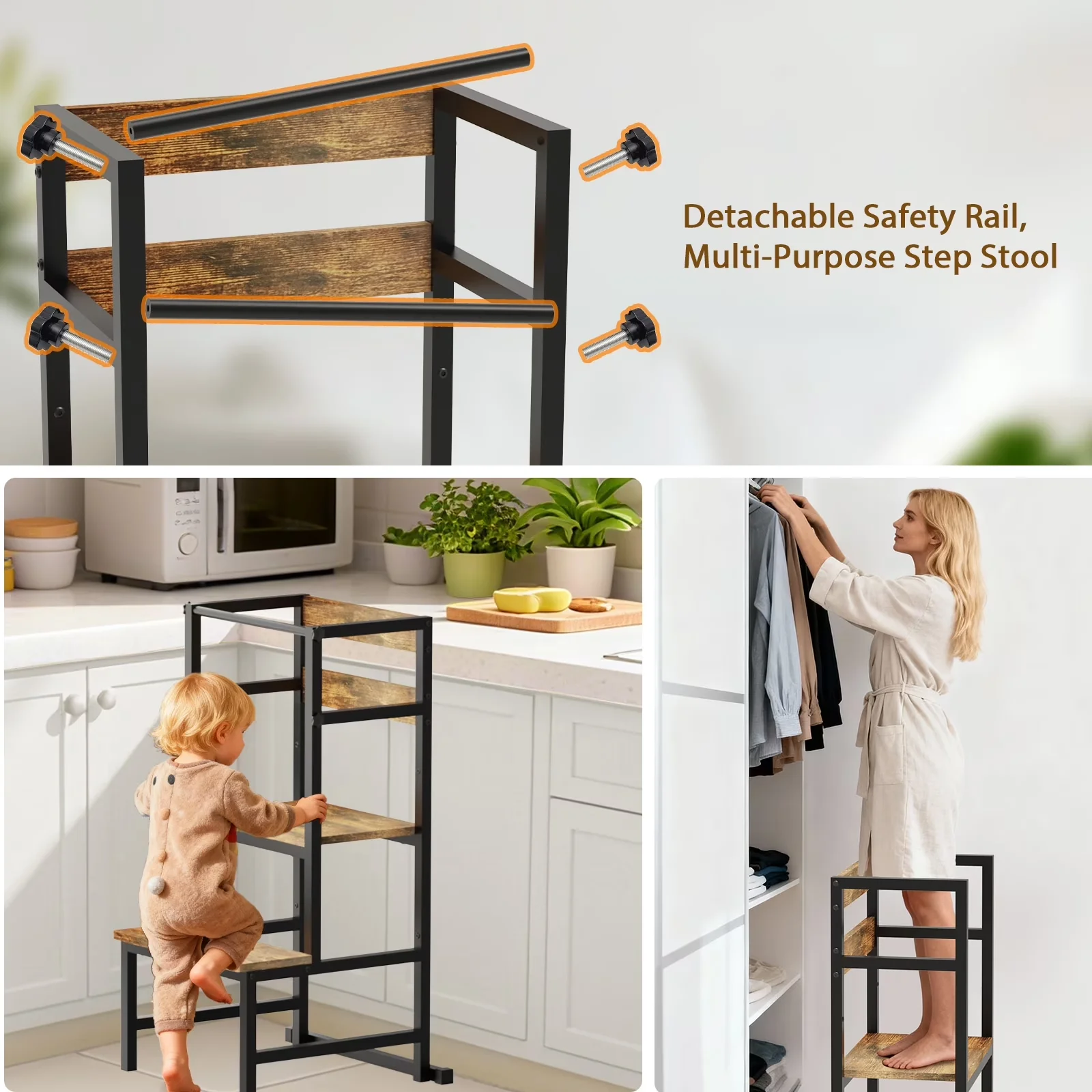 Essential Ladders And Step Stool with Adjustable Height - Metal Brown Kitchen Model E44B81