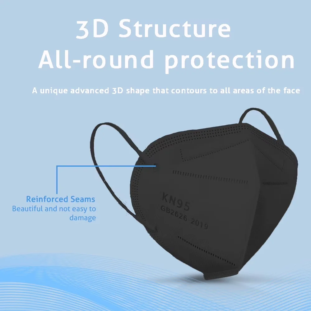 Protective Equipment Versatile with Disposable, KN95 Face Masks - 44% Non-Woven Fabric, 28% Melt-Blown Fabric And 28% Filter Cotton Black Model C82206