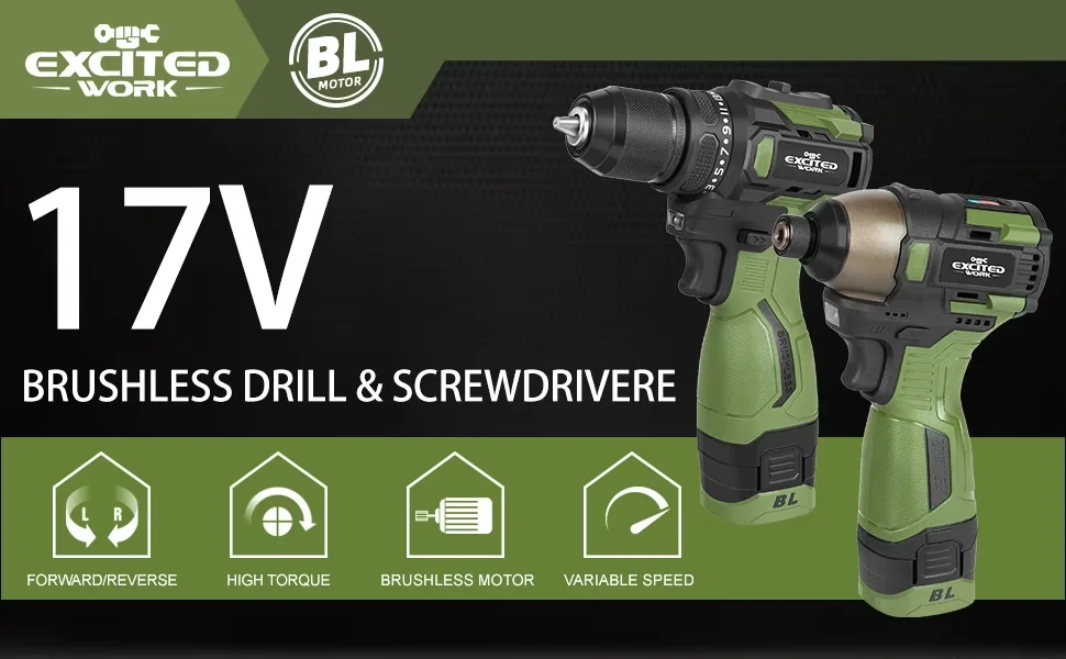 Reliable Drills Driver with Battery, 17V, Brushless Motor - Professional Series Model 8B923B