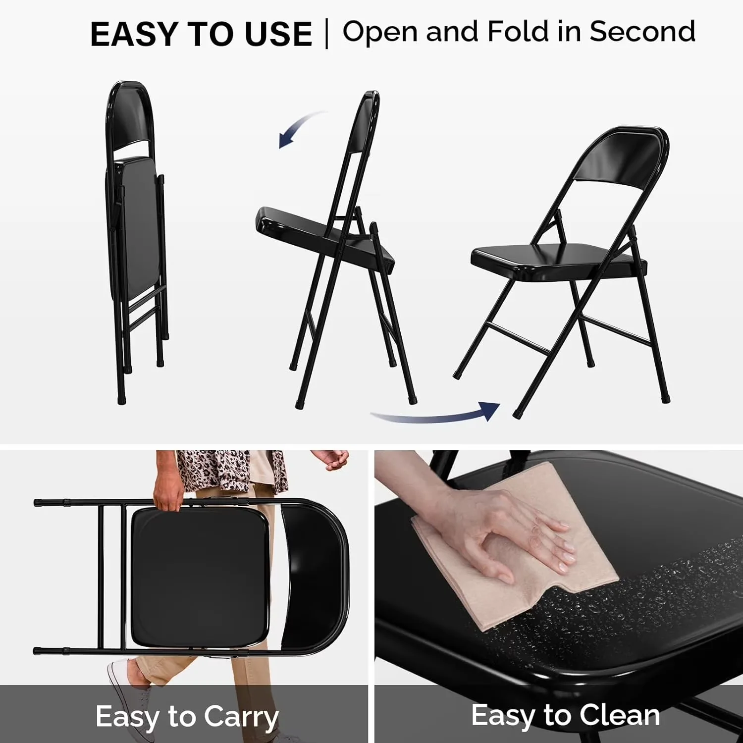 Durable Patio Chair with Capacity 350 lbs, Folding Chairs All Steel Metal Frame, Durable Portable and Versatile for Indoor, Outdoor - Model A762C3