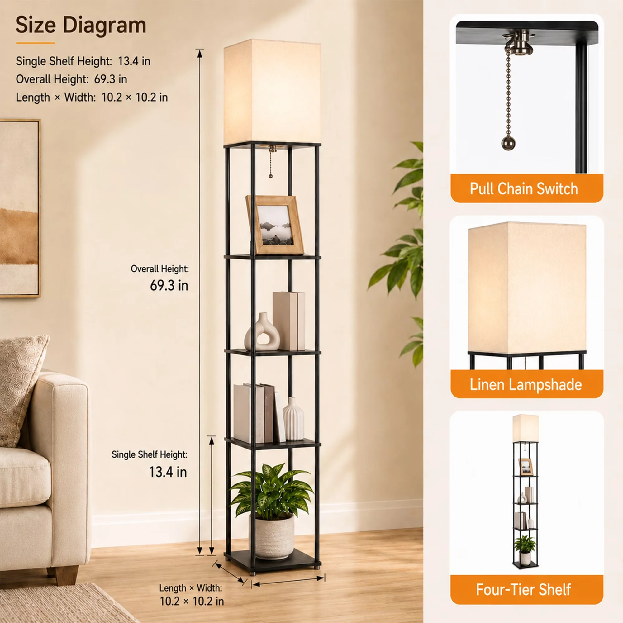 Classic Lamp with LED, 9W, Dimmable - Metal Black, White for Living Room, Bedroom Model 323713