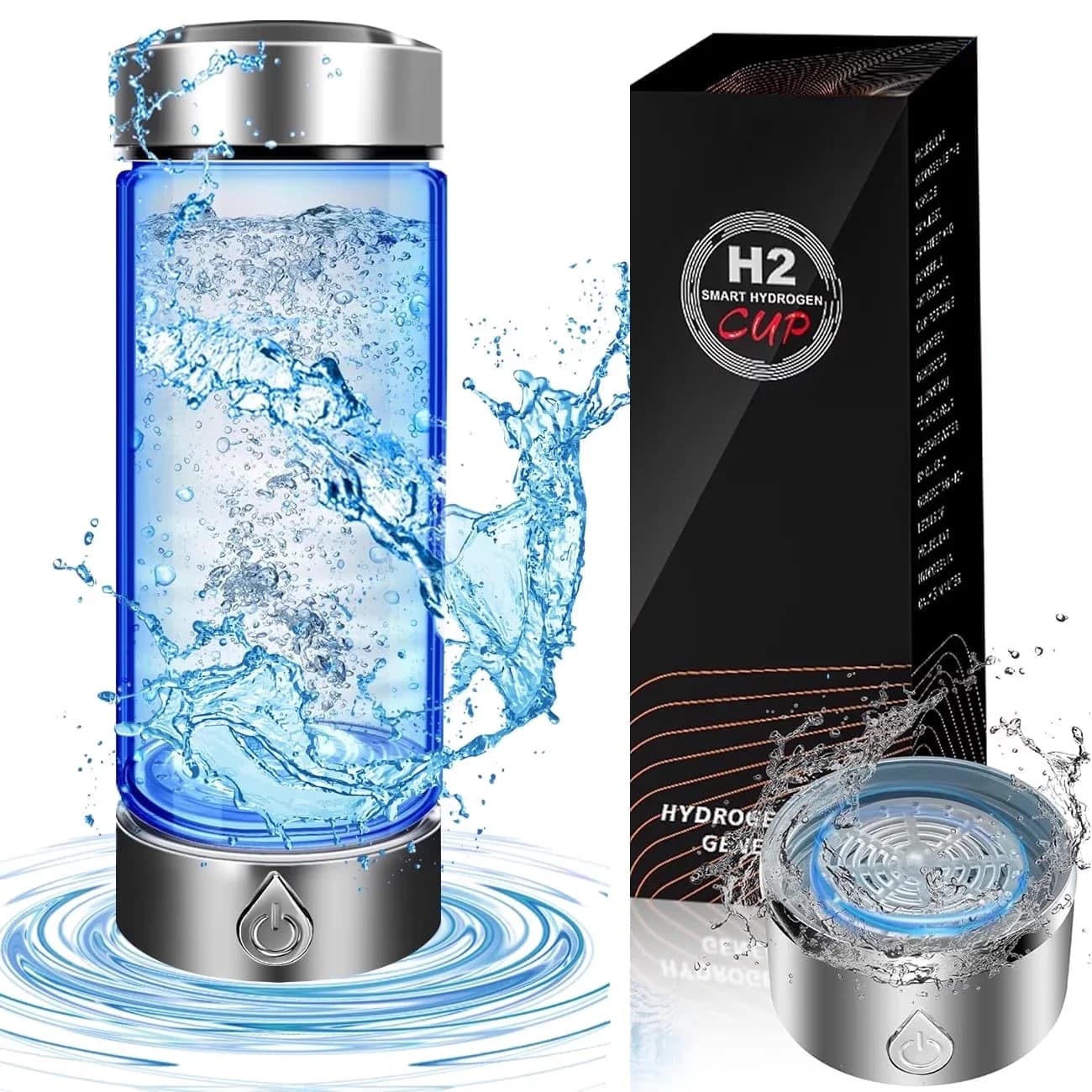 Quality Water Filtration with Hydrogen Bottle, 420ml Portable Hydrogen lonizer Machine - Borosilicate Glass Silver for Office, Travel Model 2FF459