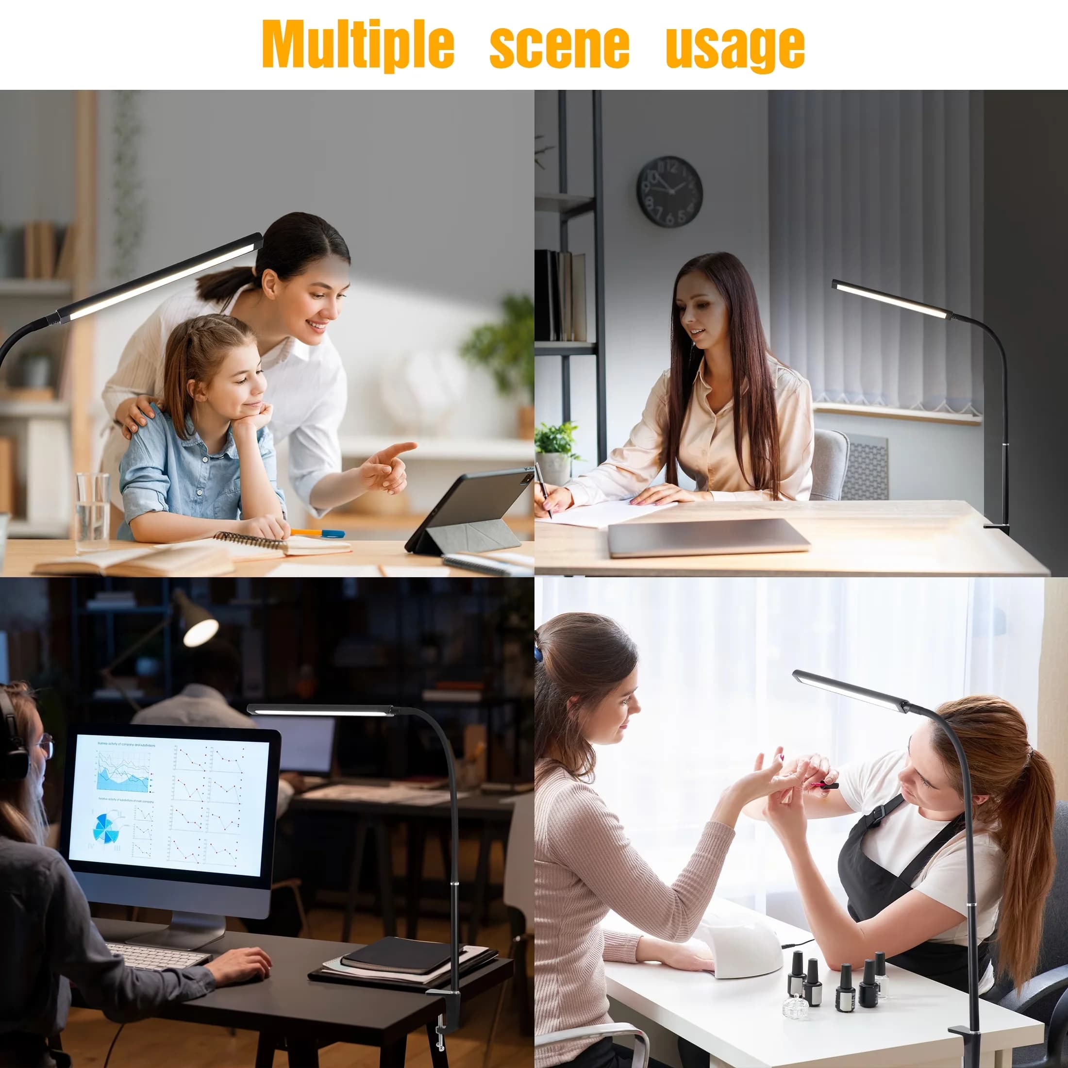 Desk Lamp Efficient with LED, Adjustable Head, Traditional - Black Aluminum for Home Office Model 5E514F